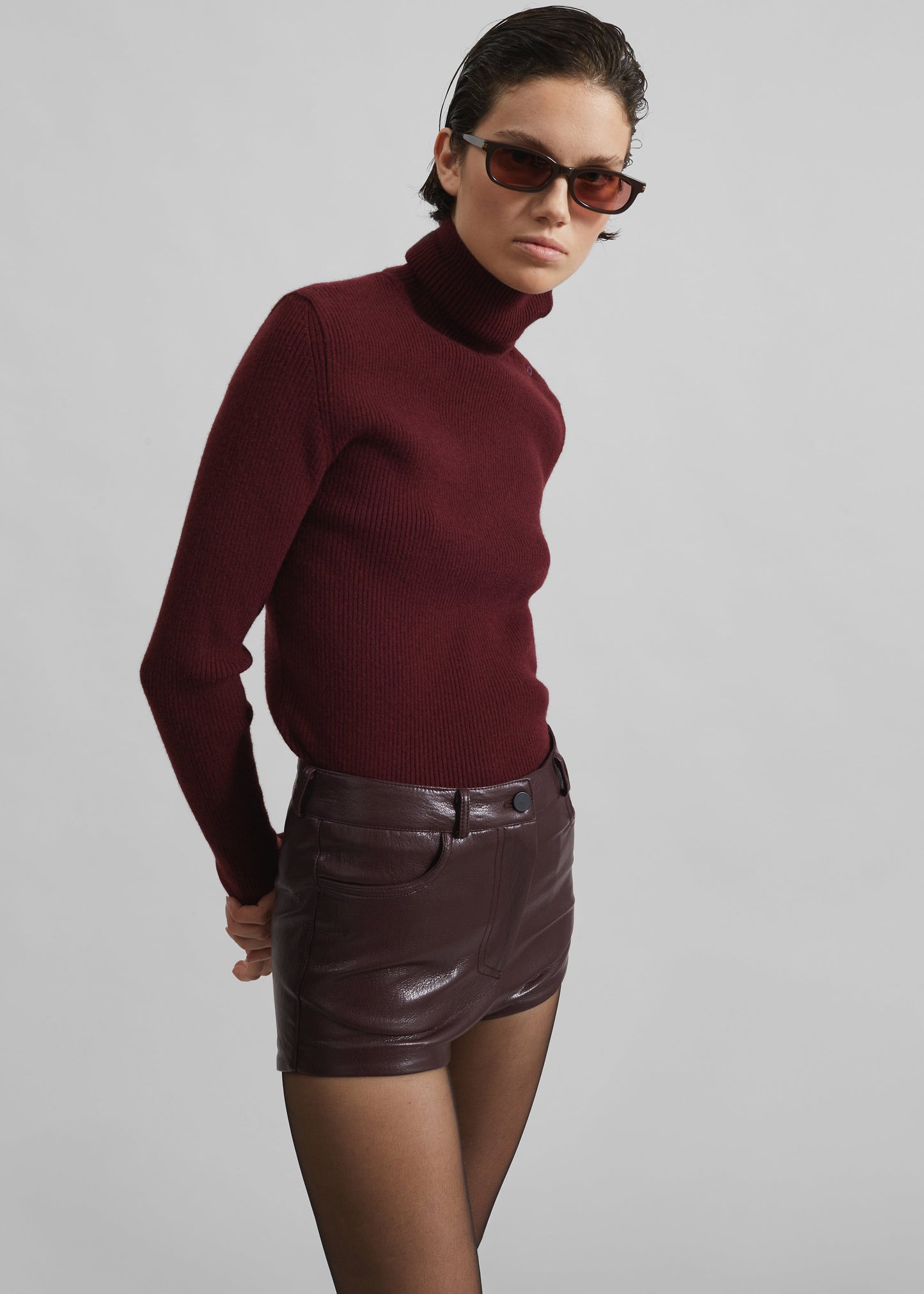 Nevis Faux Leather Hot Pants - Burgundy