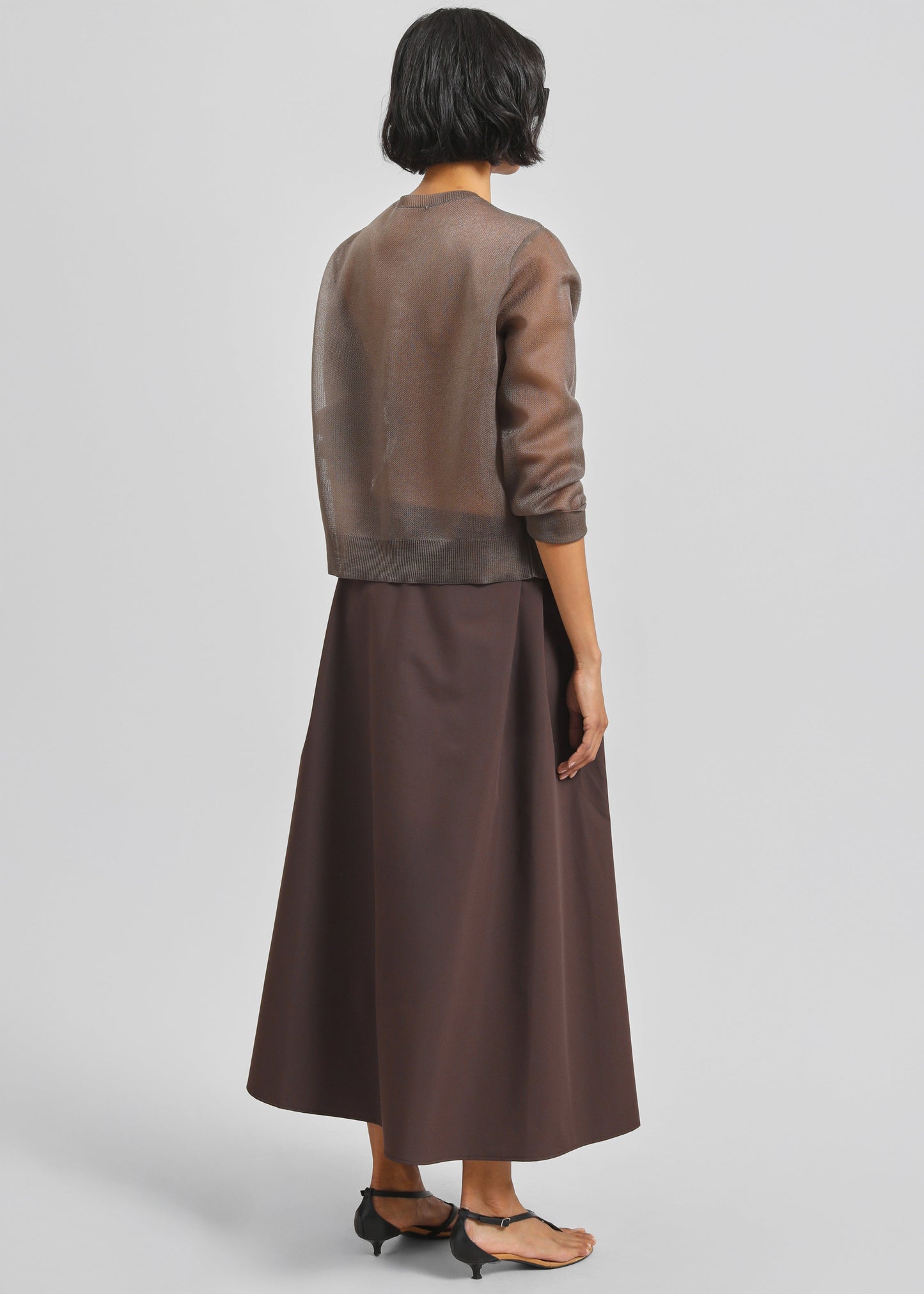 Nimes Voluminous A-Line Maxi Skirt - Brown