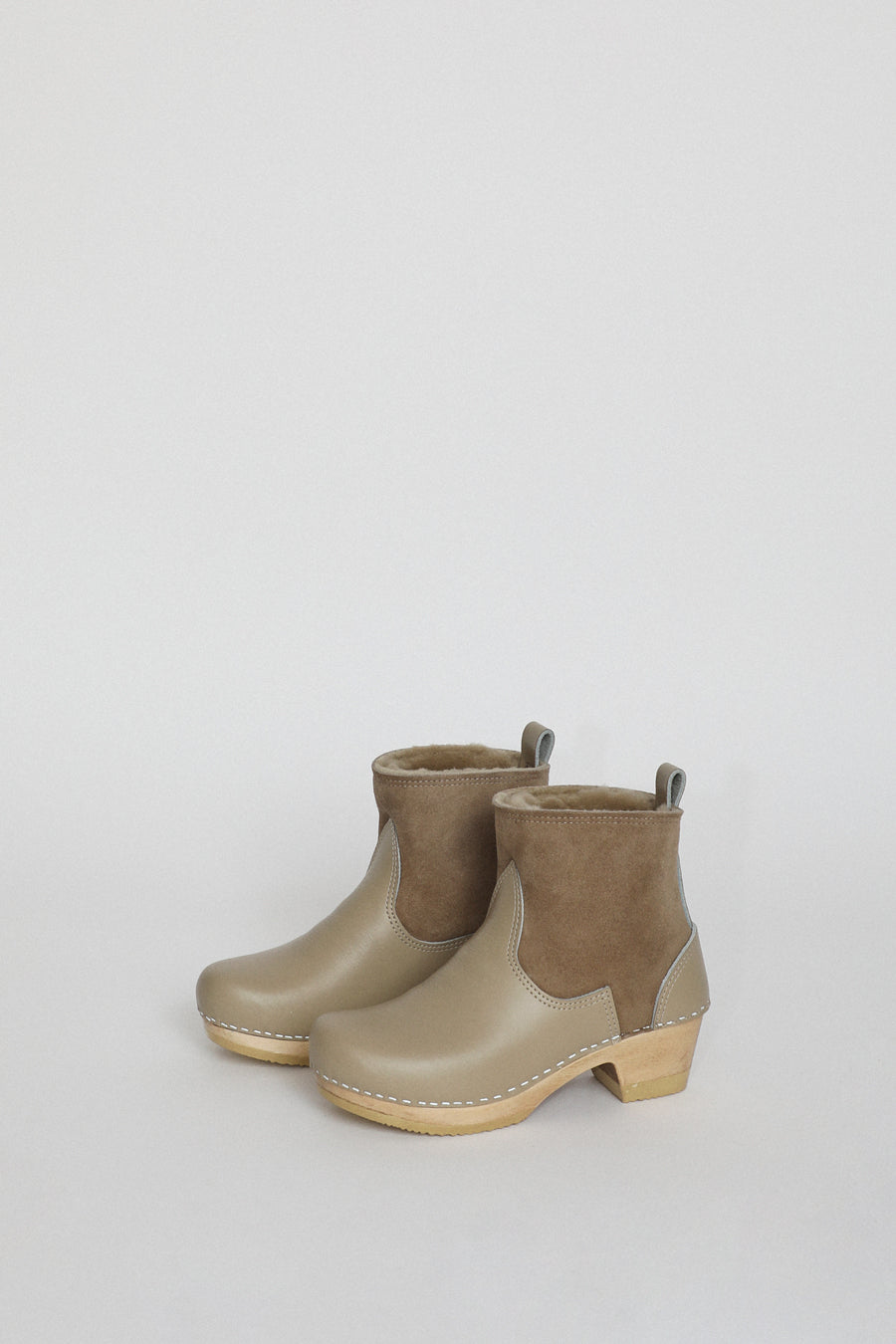 No.6 5" Pull on Shearling Clog Boot on Mid Heel in Clay