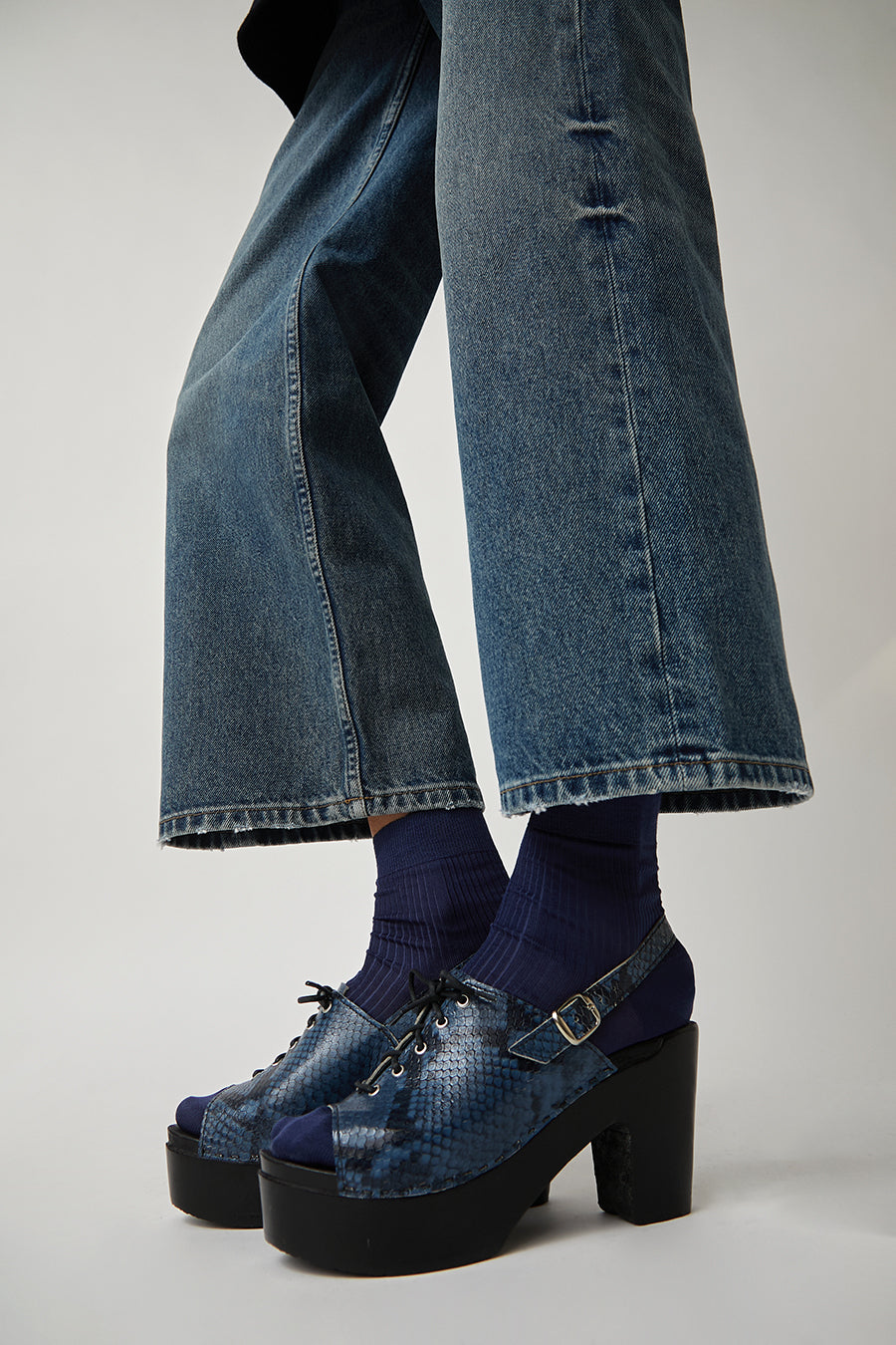 No.6 Simone Clog on Platform in Blue Snake on Black Base
