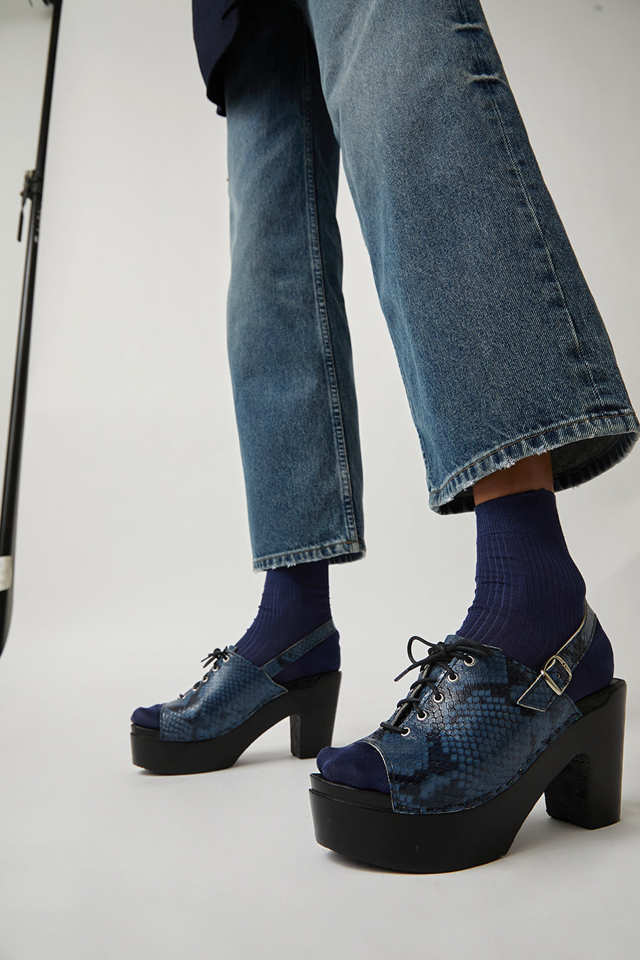No.6 Simone Clog on Platform in Blue Snake on Black Base