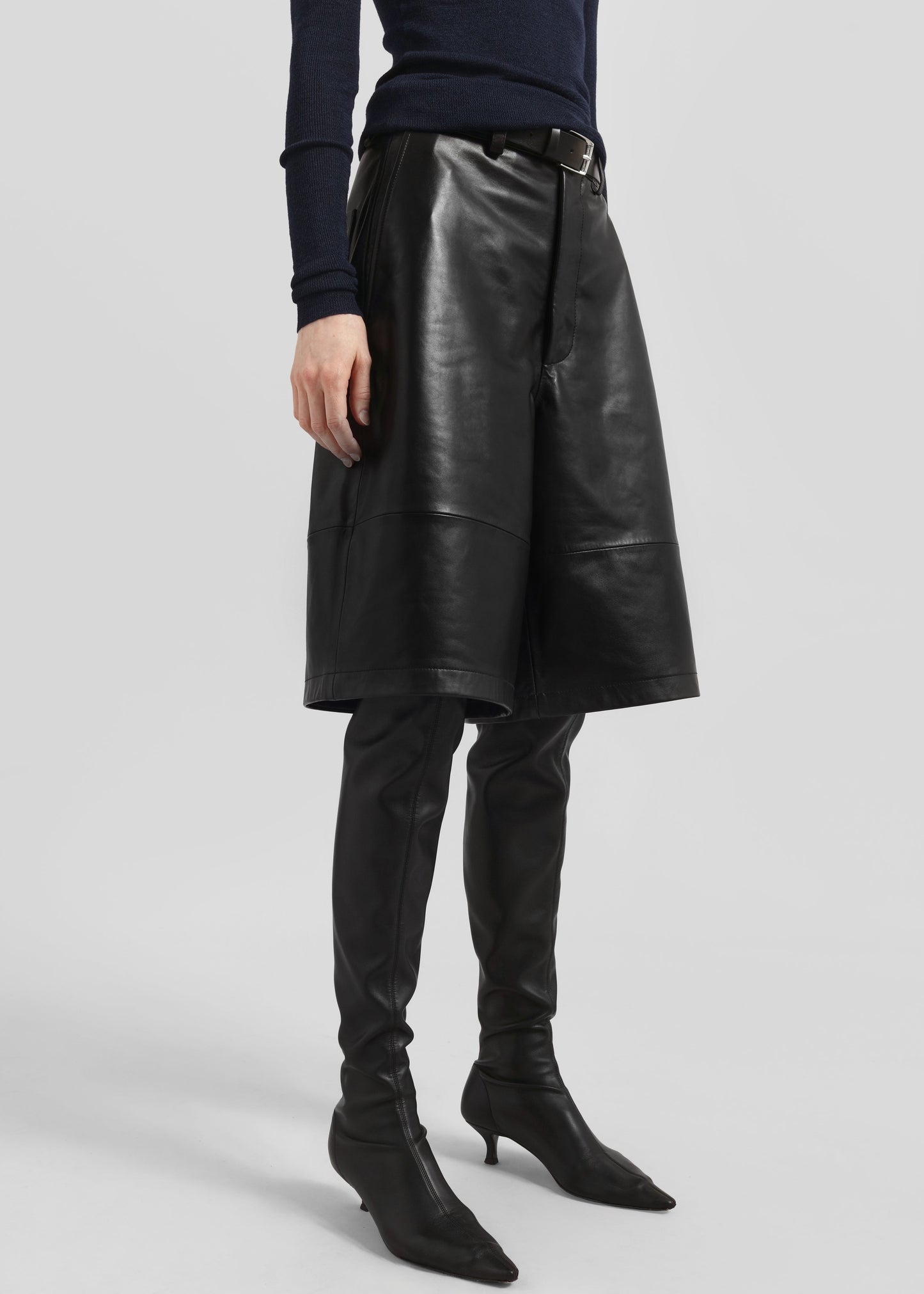 Olivia Leather Bermuda Shorts - Black