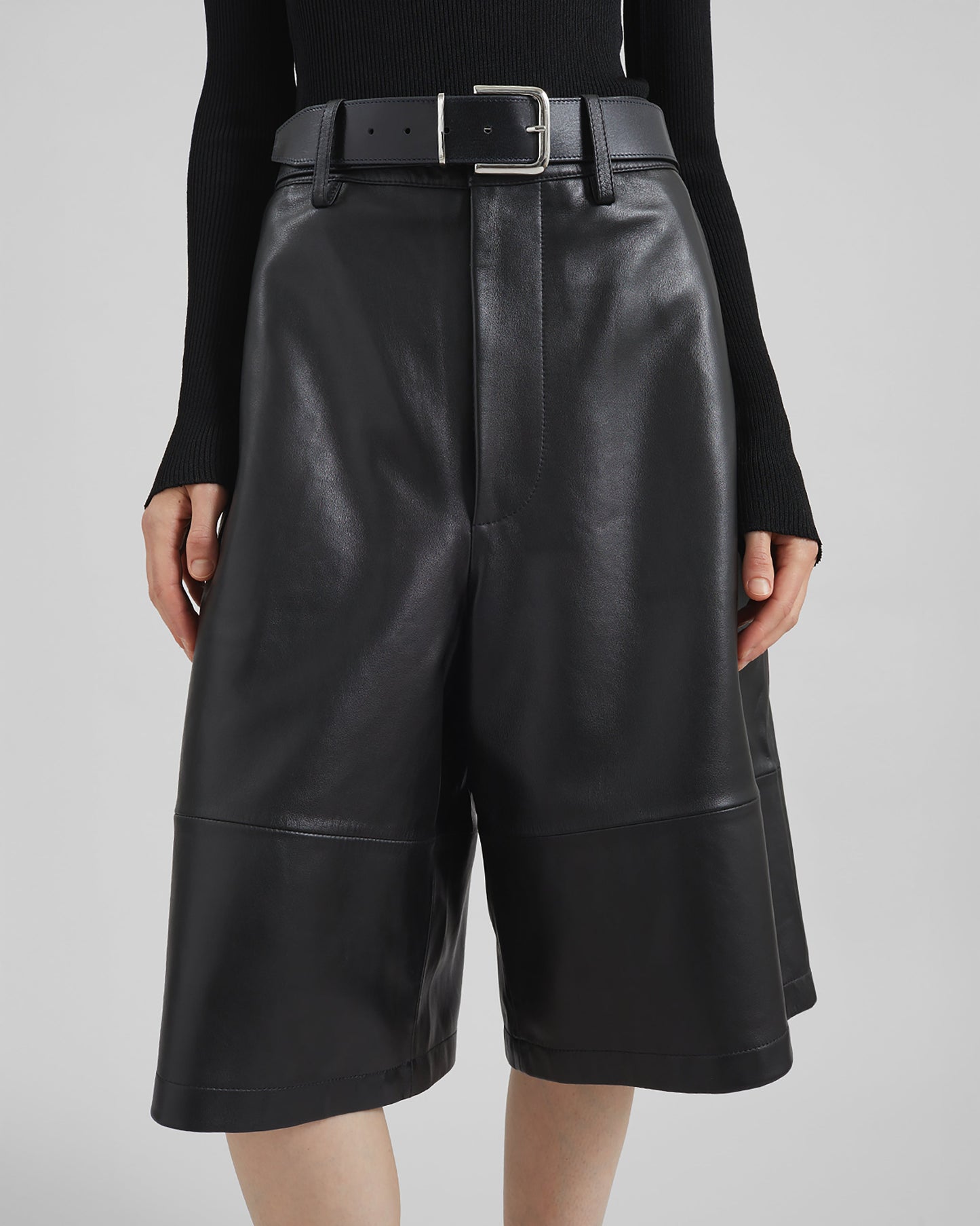 Olivia Leather Bermuda Shorts - Black