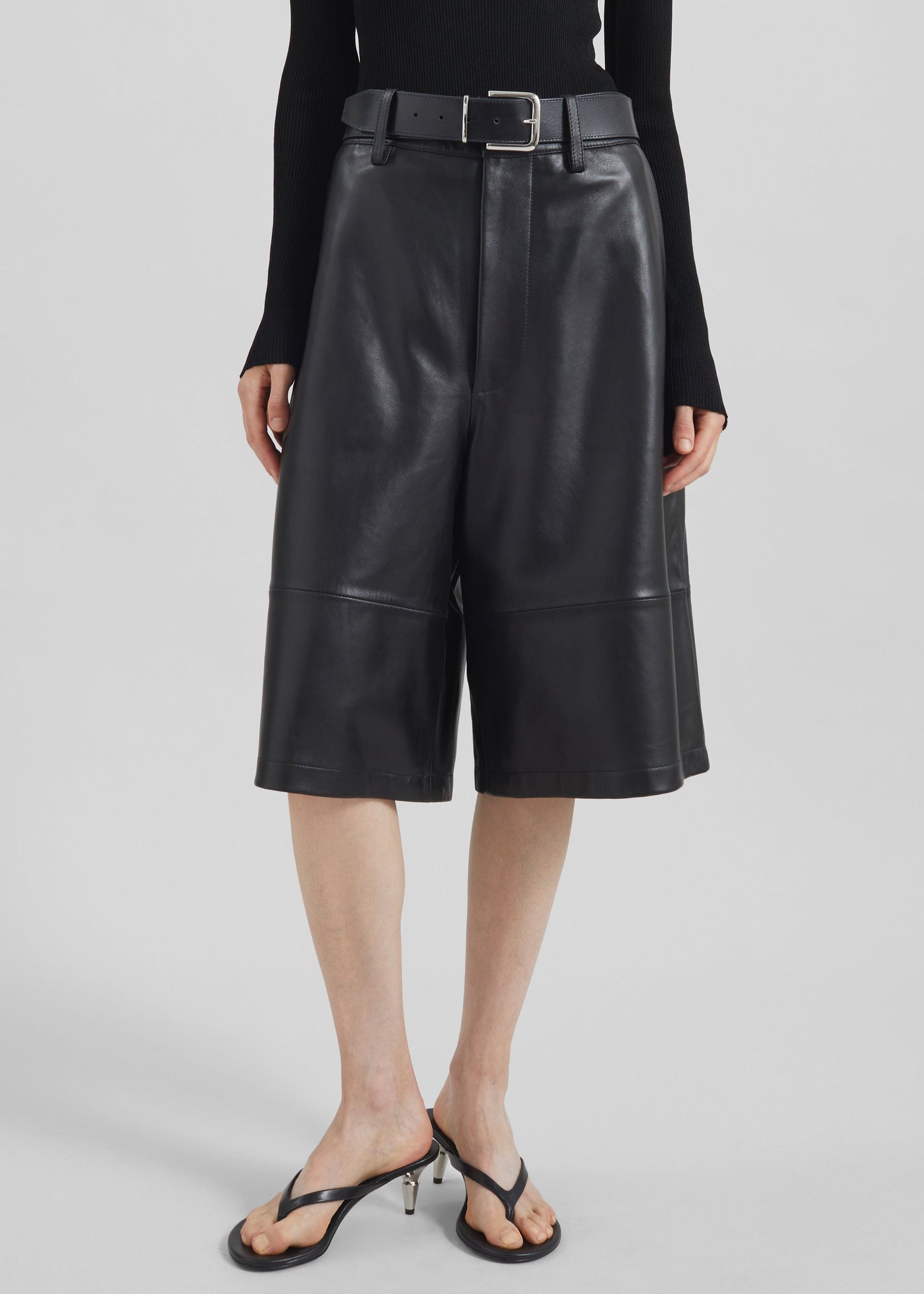Olivia Leather Bermuda Shorts - Black