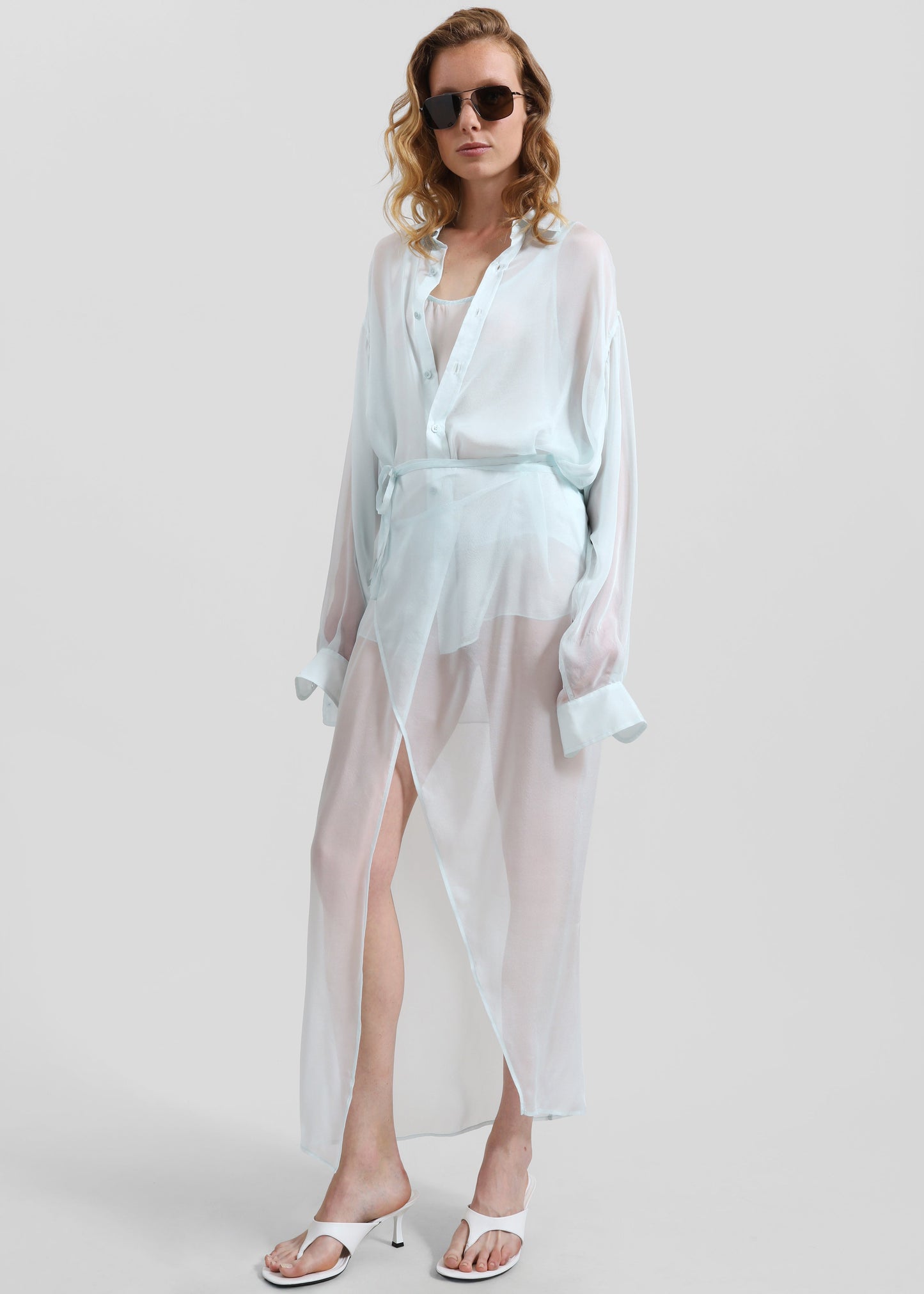 Oria Sheer Silk Chiffon Wrap Skirt - Pale Blue