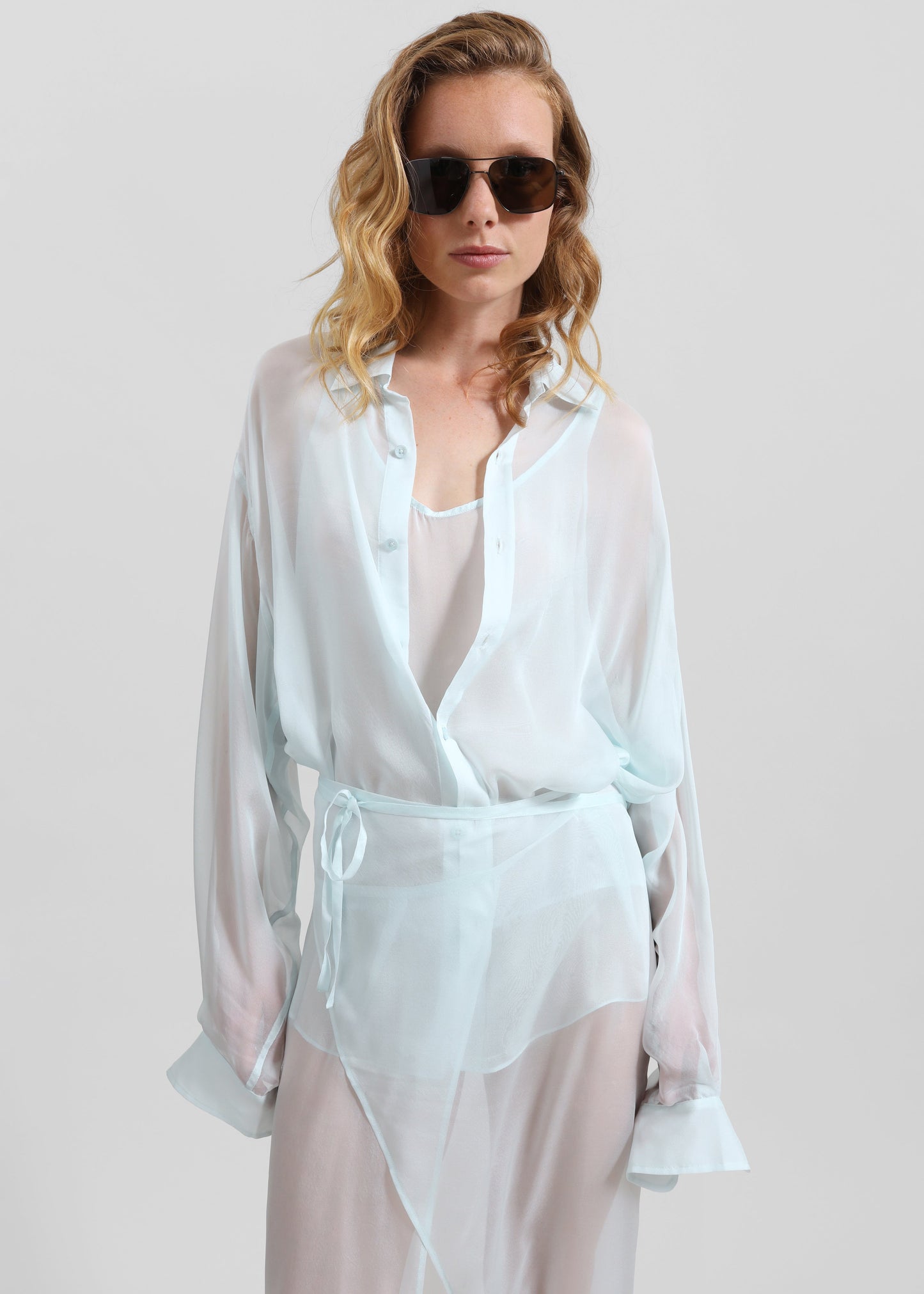 Oria Sheer Silk Chiffon Wrap Skirt - Pale Blue