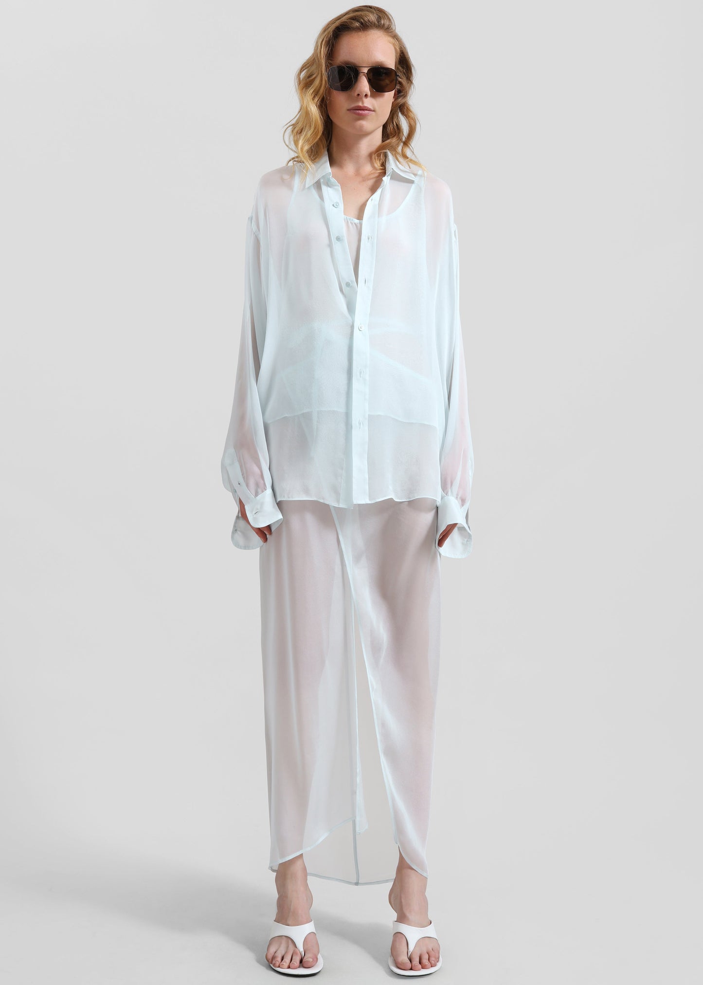 Oria Sheer Silk Chiffon Wrap Skirt - Pale Blue