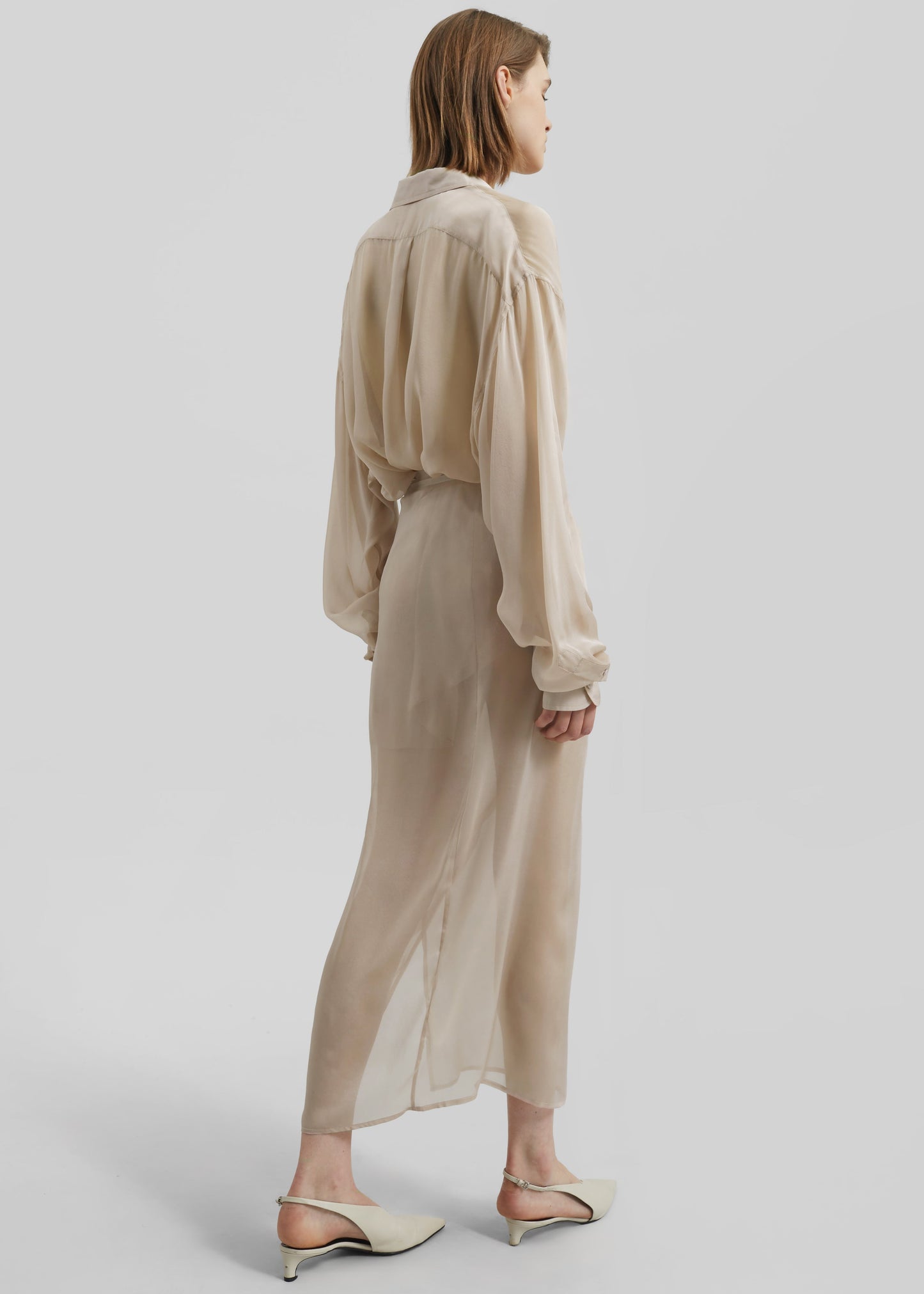 Oria Sheer Silk Chiffon Wrap Skirt - Beige