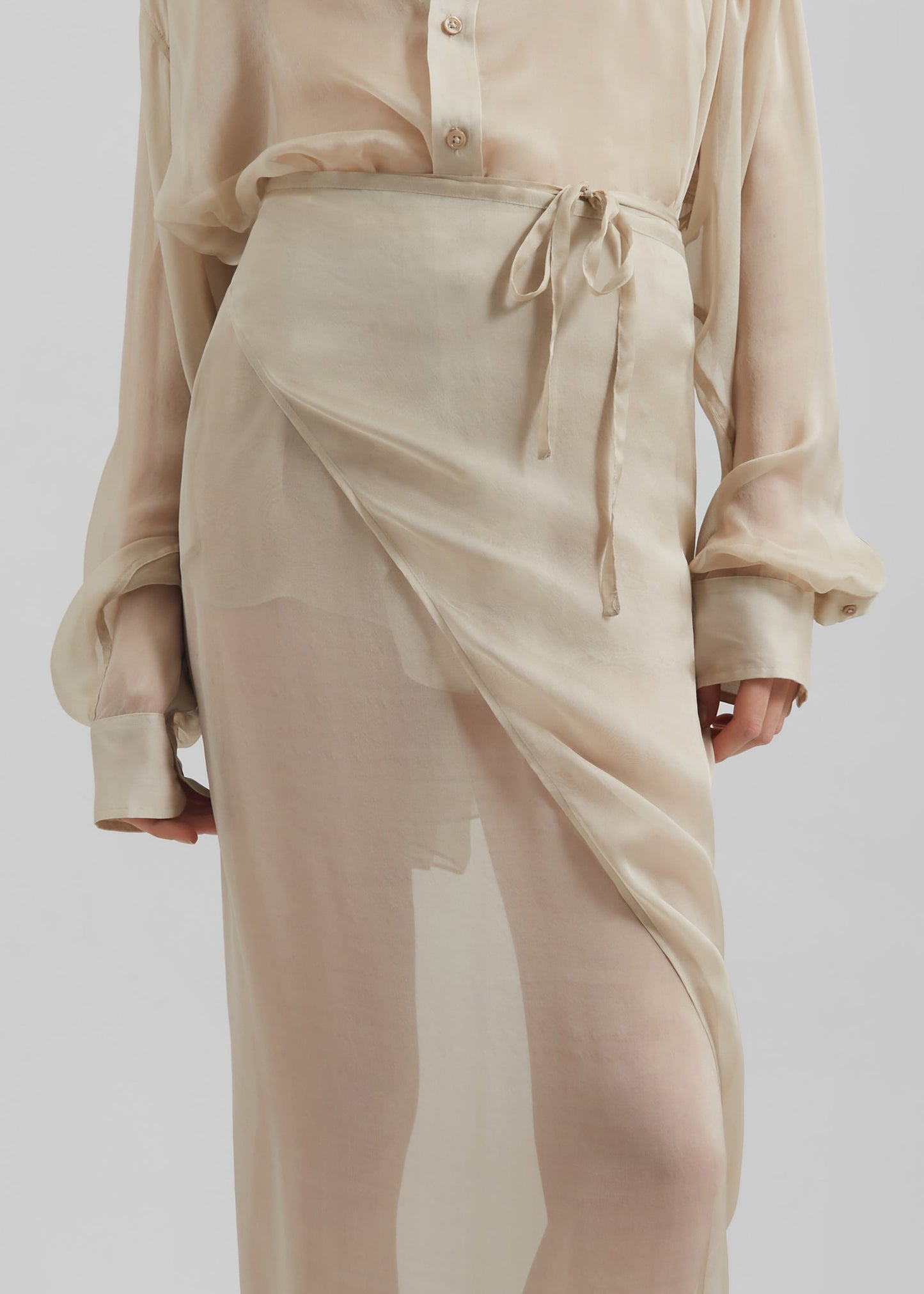 Oria Sheer Silk Chiffon Wrap Skirt - Beige