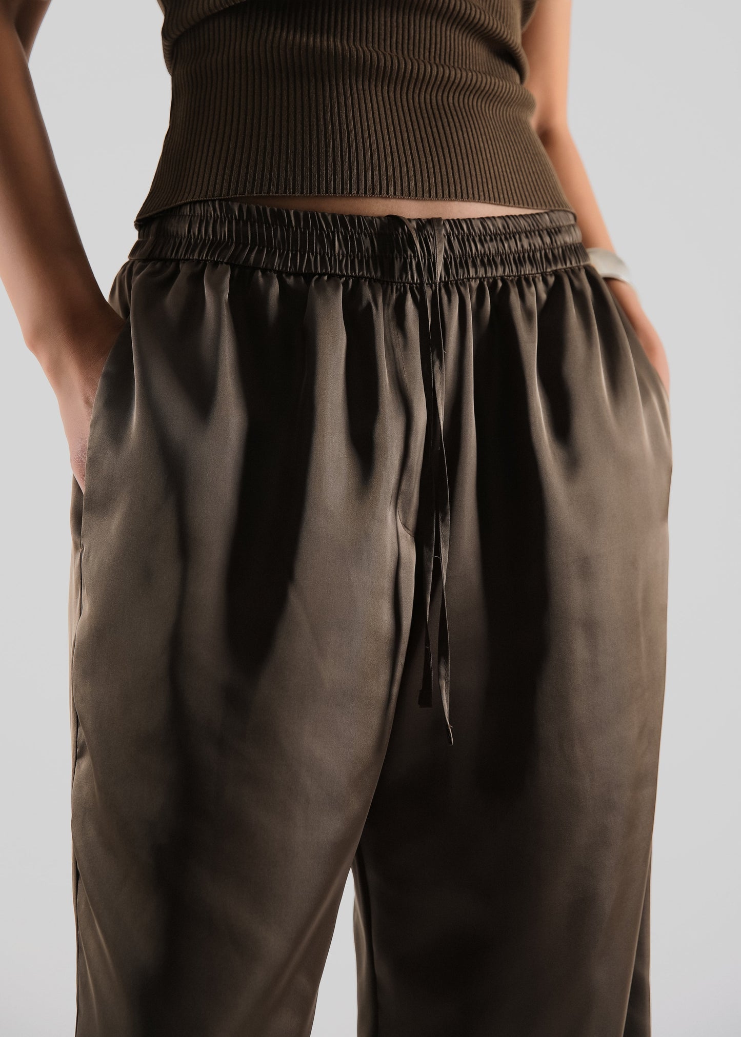 Oskel Satin Pants - Brown