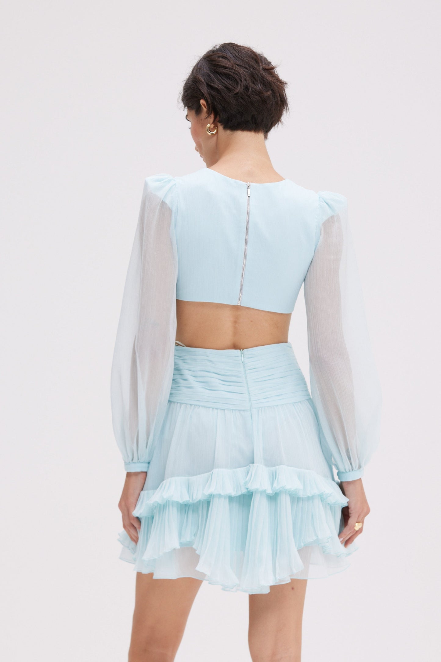 SILK PLISSE ESSENCE CUT OUT MINI DRESS