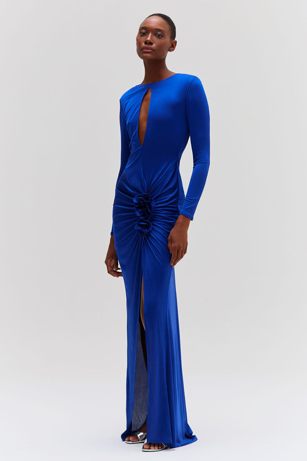 Metallic Jersey Keyhole Maxi Dress