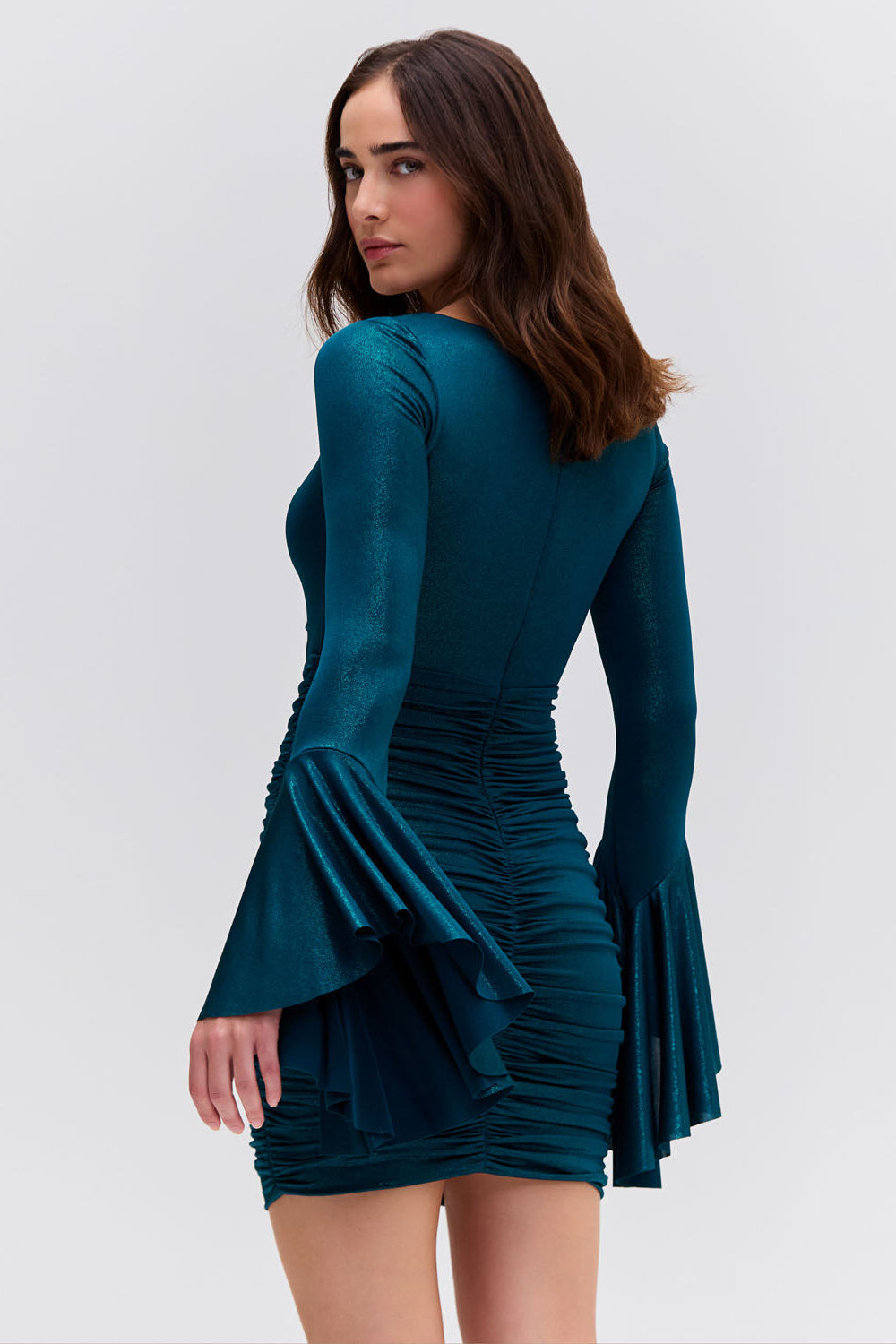 Metallic Jersey Bell Sleeve Mini Dress