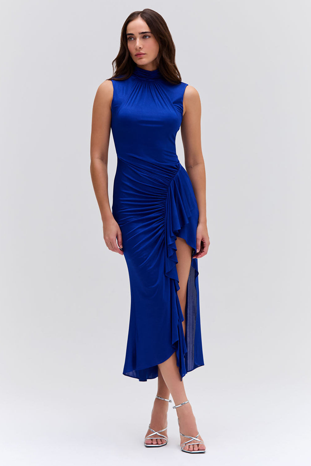 Metallic Jersey Sleeveless Midi Dress