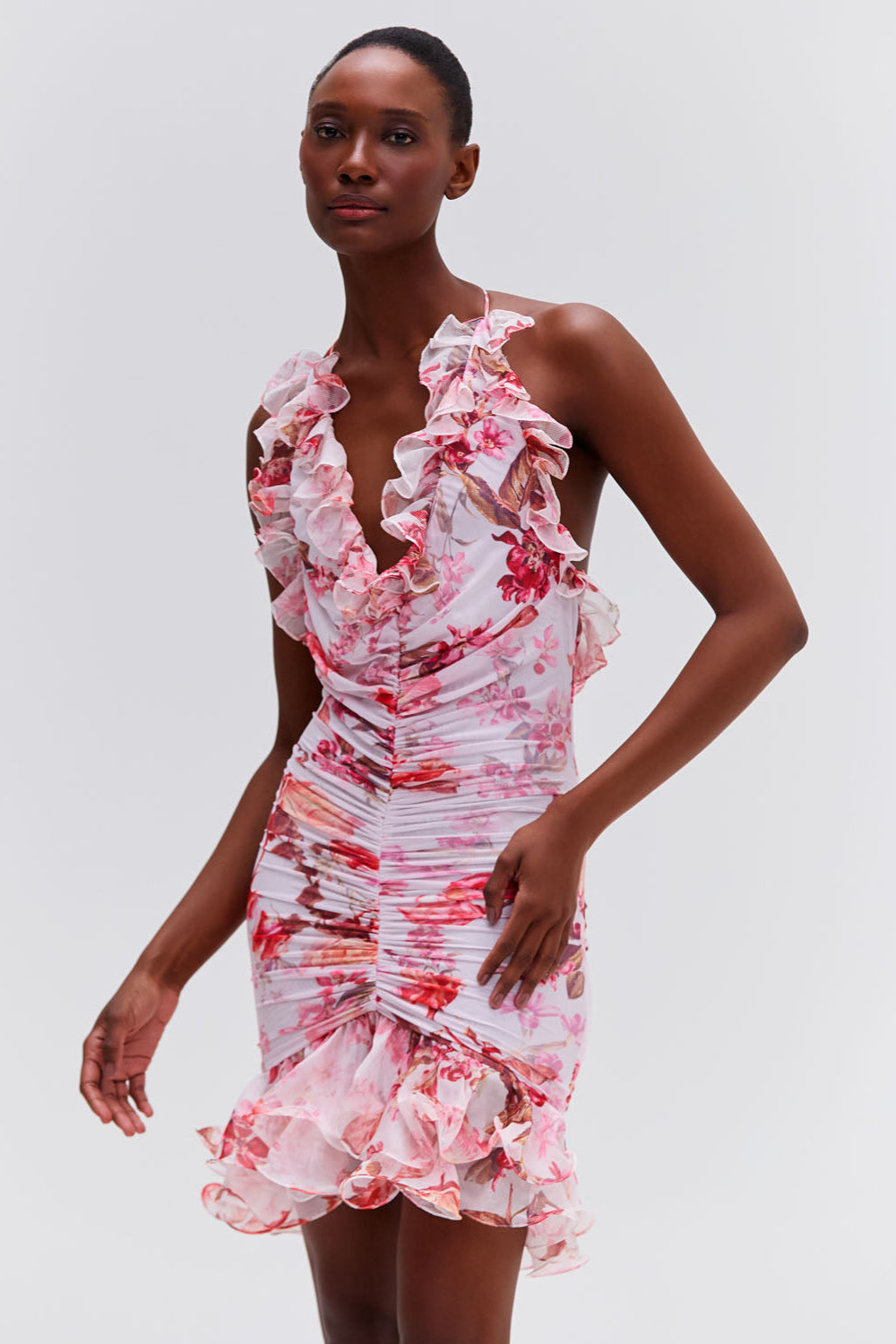 Floral Haze Stretch Tulle Sleeveless Mini Dress