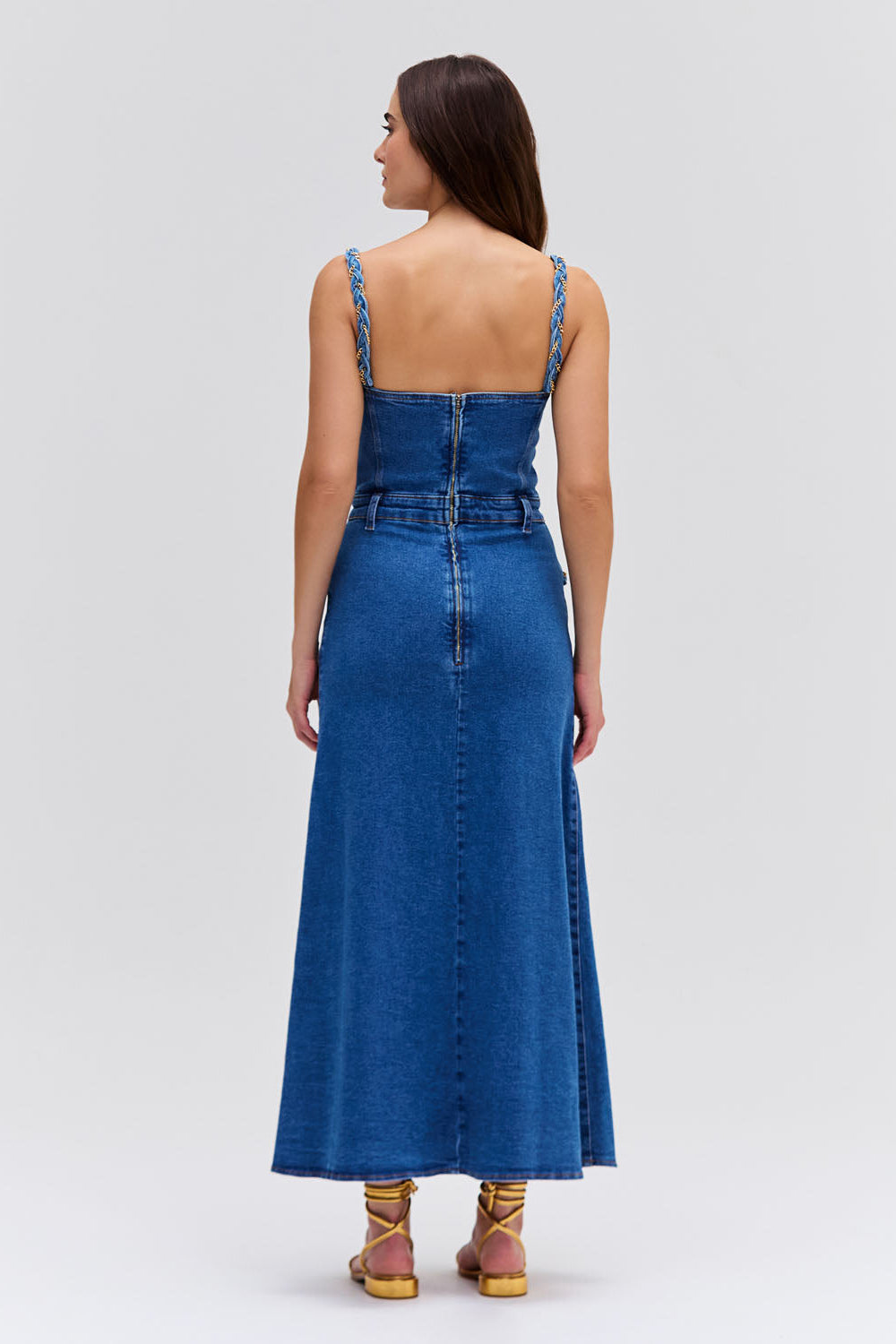 BRAIDED DENIM MIDI DRESS