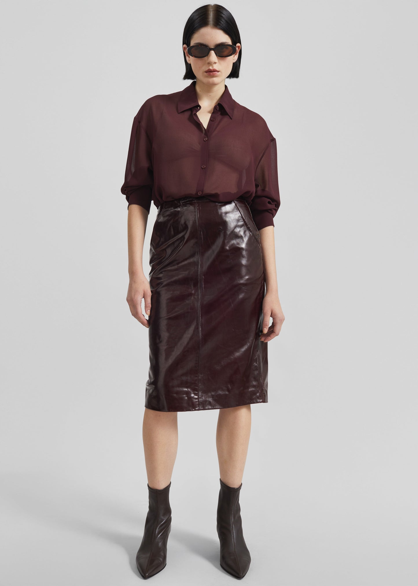Remain Midi Leather Skirt - Zinfandel