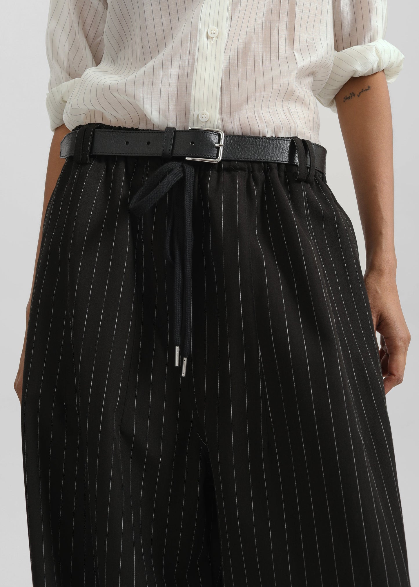 Rilton Drawstring Pants - Black/White Pinstripe