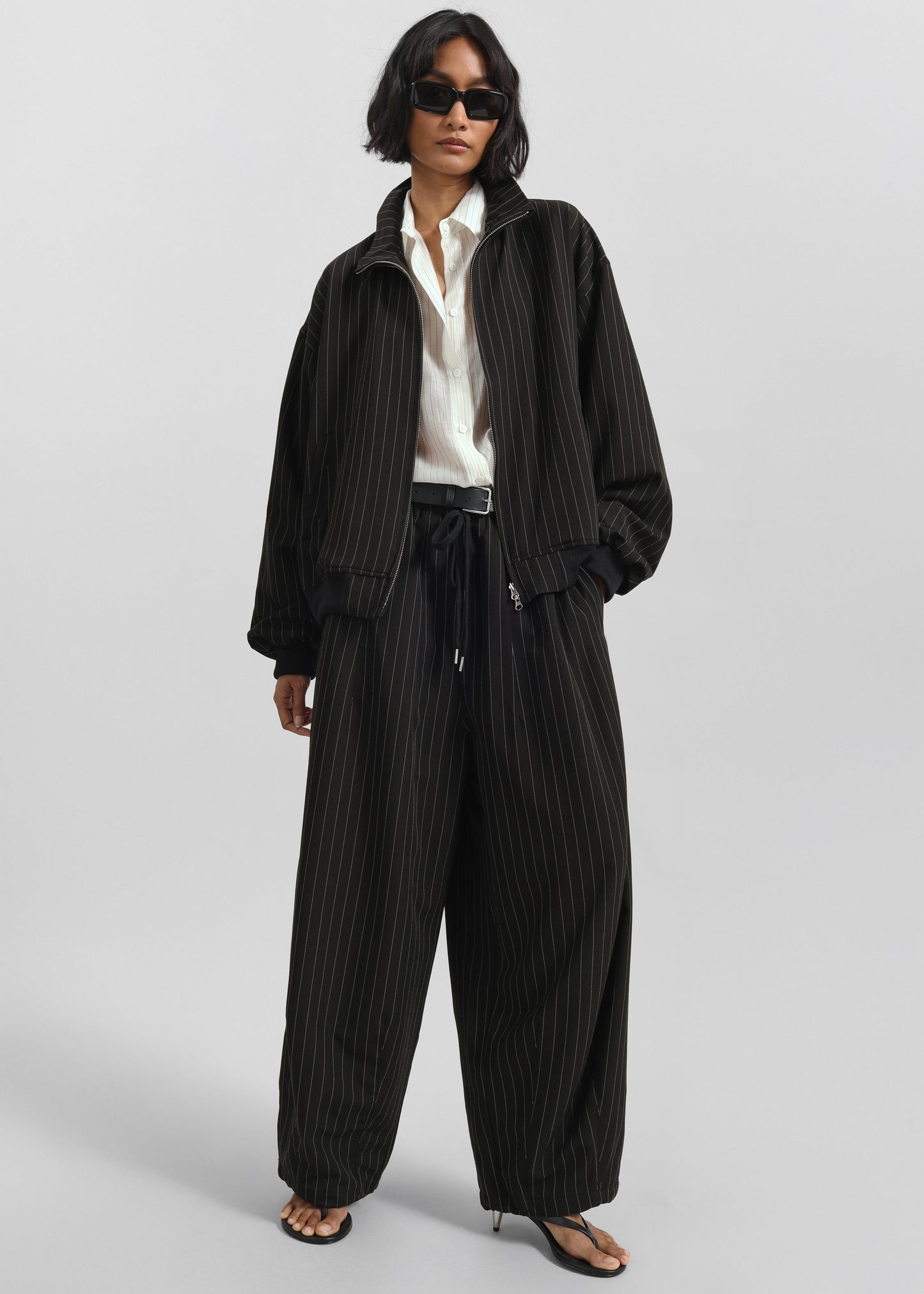 Rilton Drawstring Pants - Black/White Pinstripe