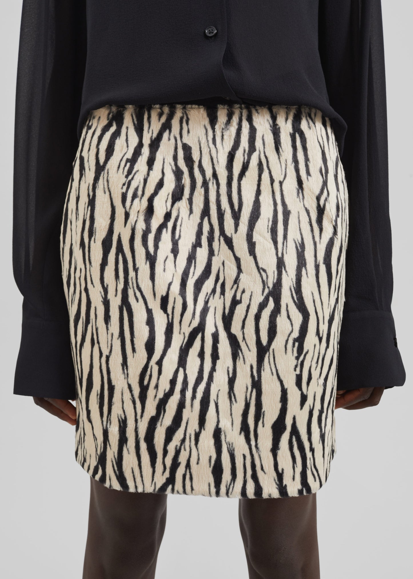 Rotate Printed Faux Fur Skirt - Egret Comb
