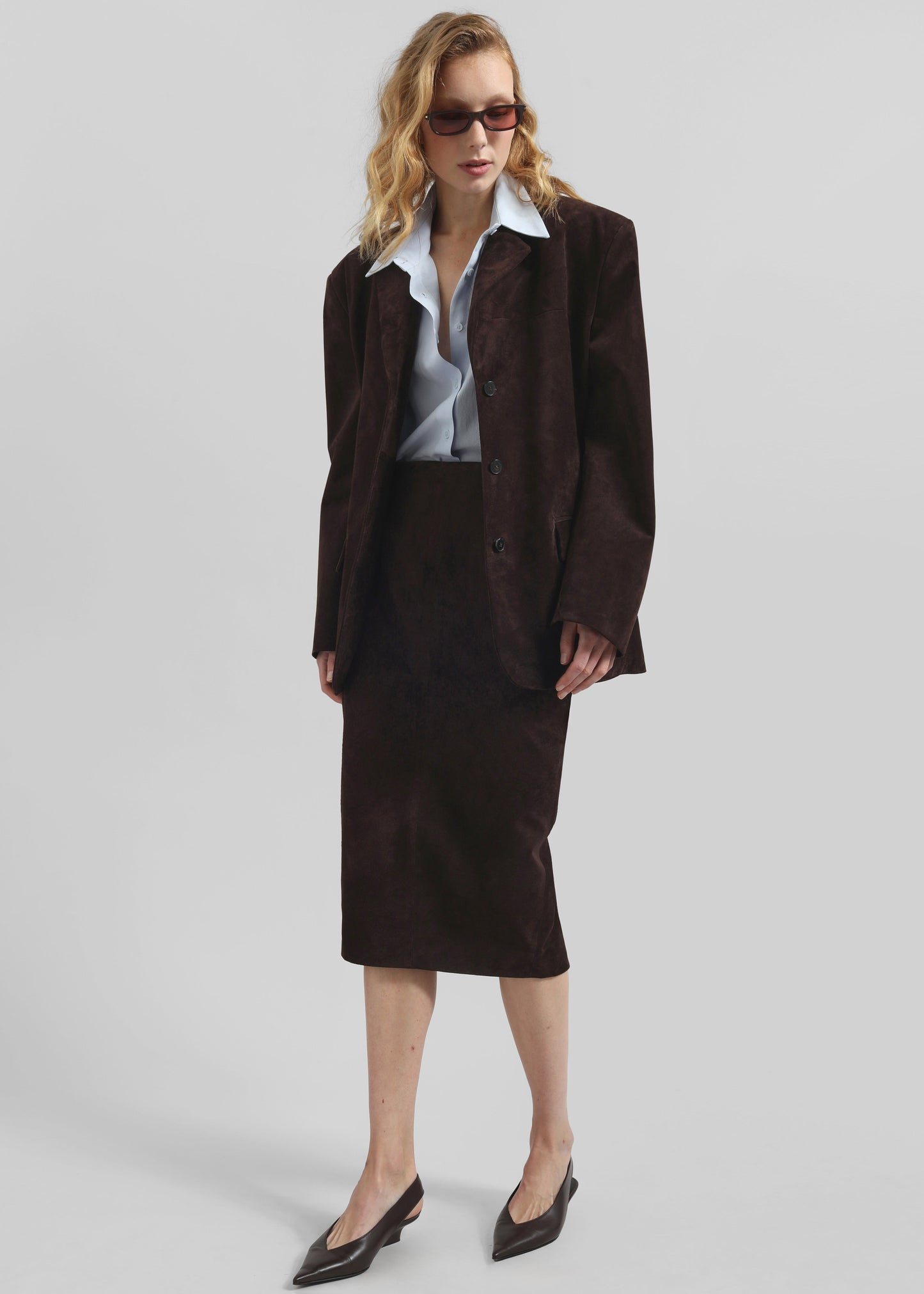 Salnor Suede Midi Skirt - Dark Brown