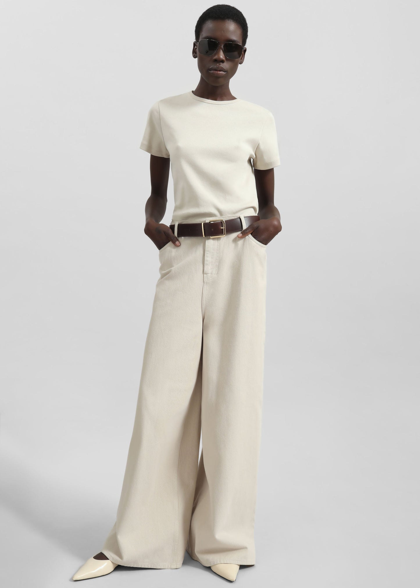 Sasha Wide Leg Jeans - Sand