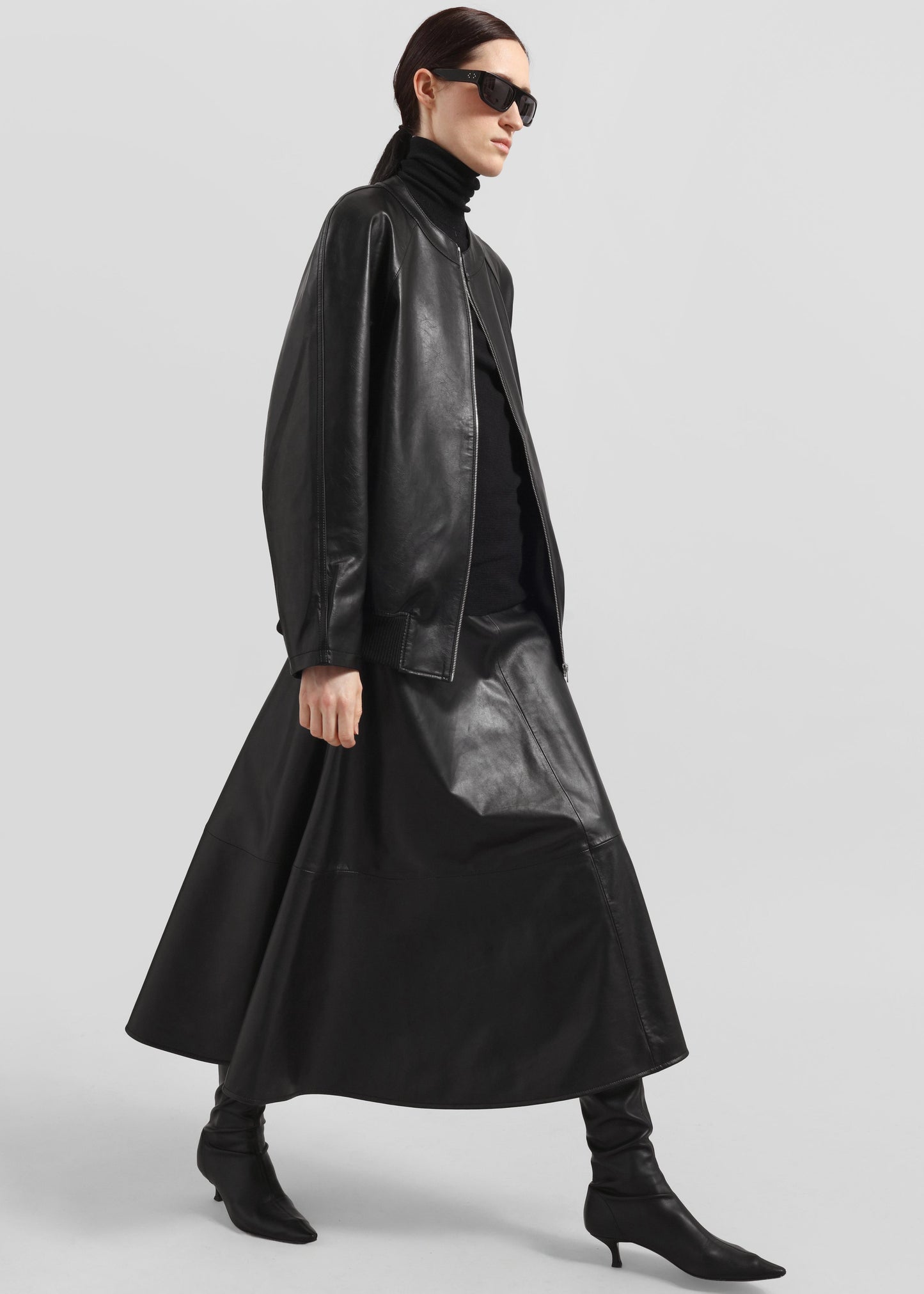 Savil Leather Midi Skirt - Black