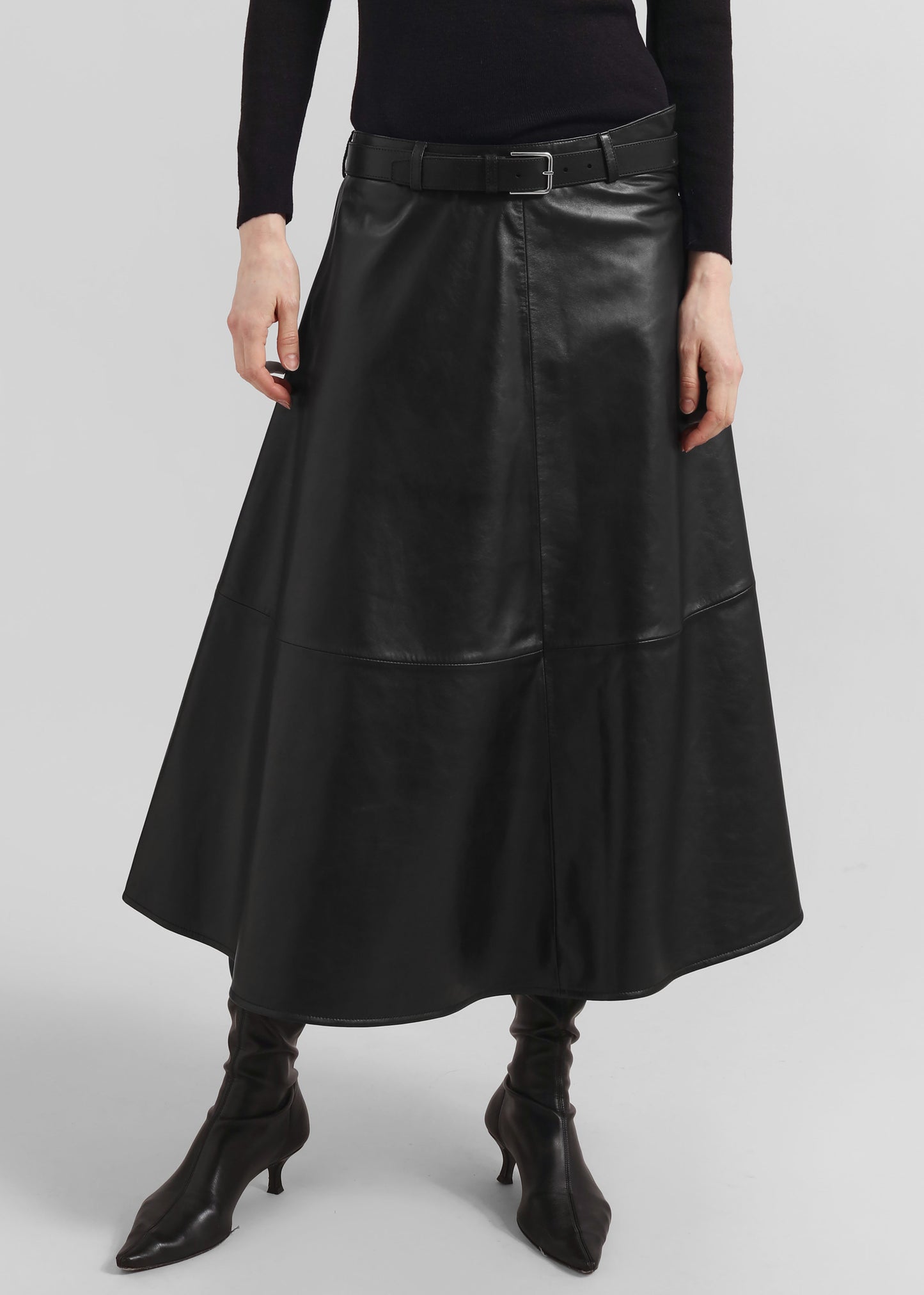 Savil Leather Midi Skirt - Black