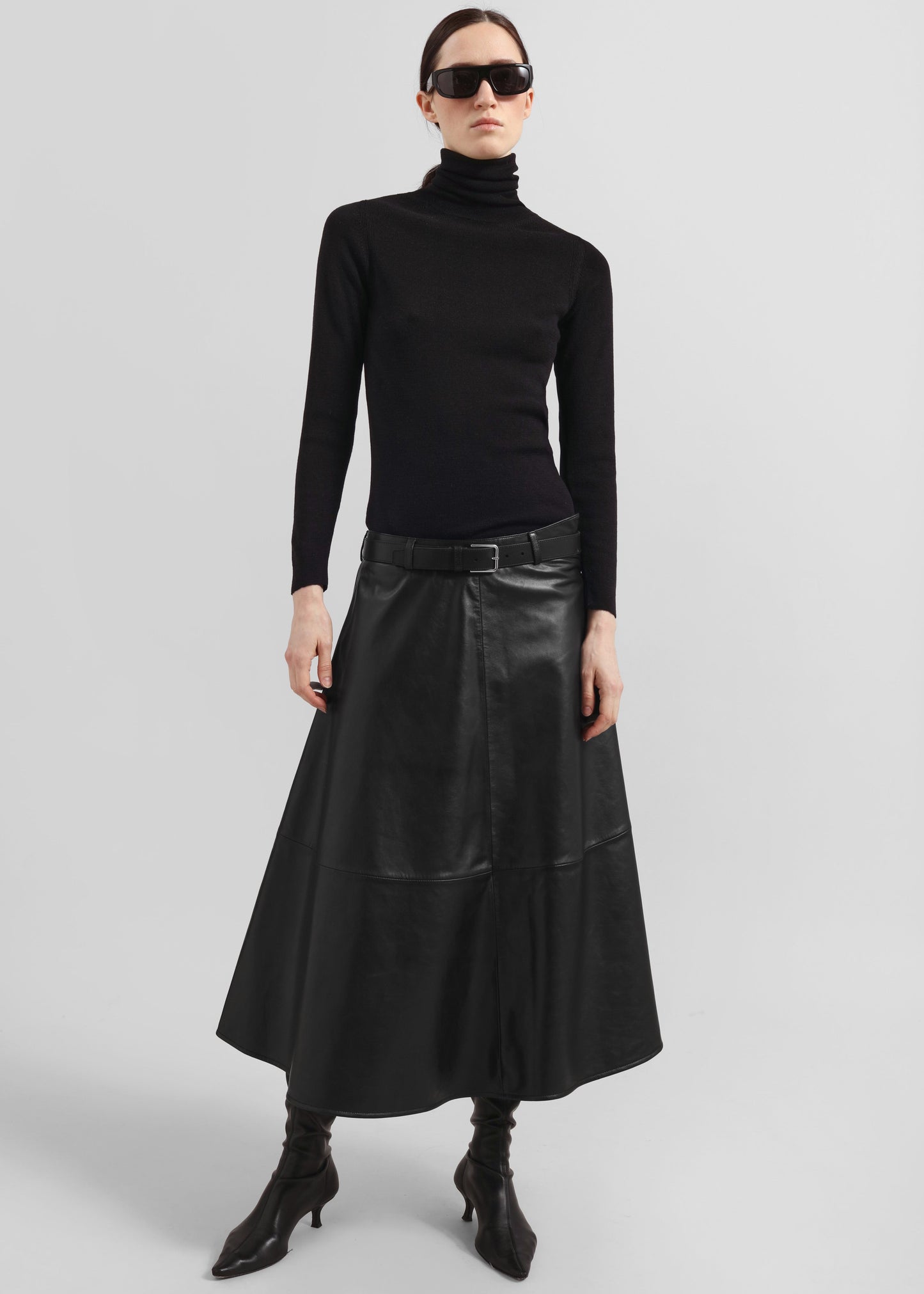 Savil Leather Midi Skirt - Black
