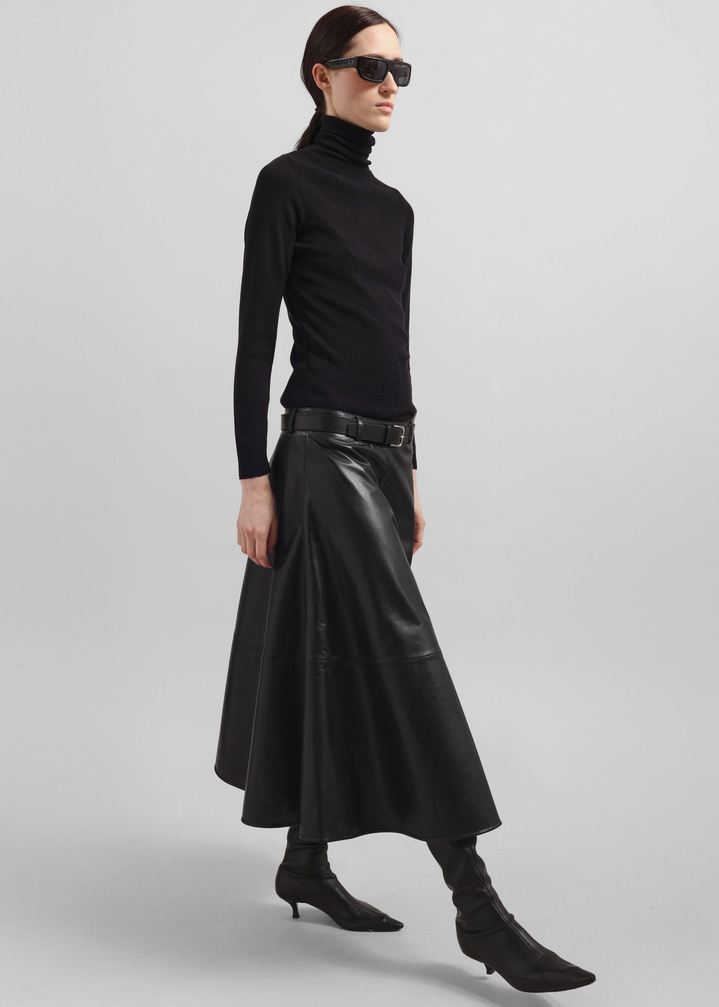 Savil Leather Midi Skirt - Black