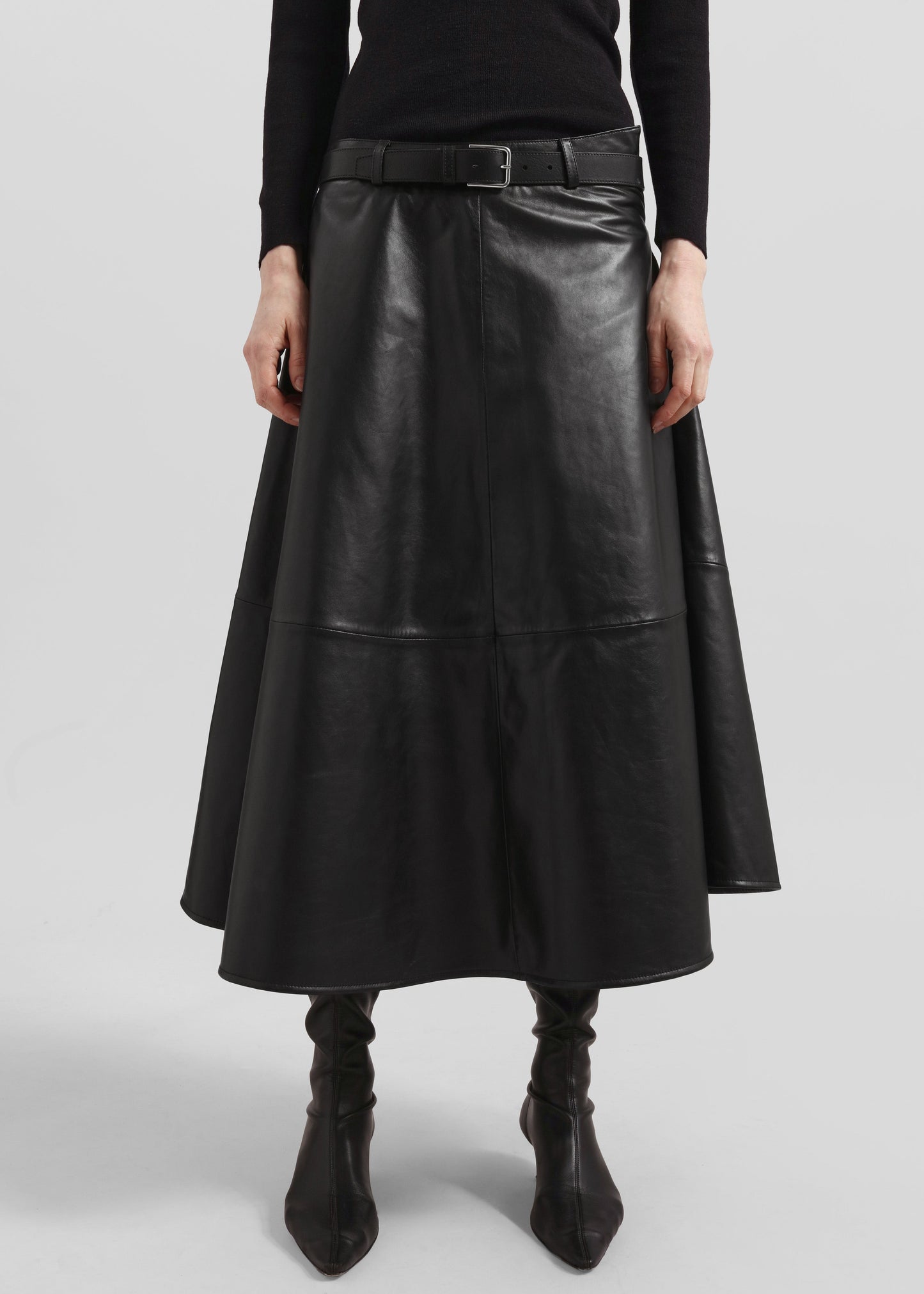 Savil Leather Midi Skirt - Black