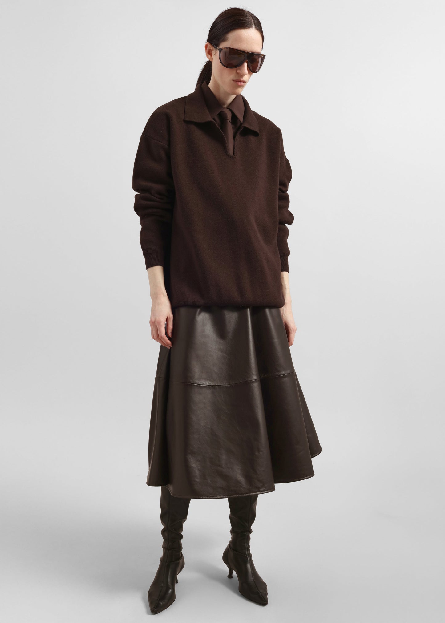 Savil Leather Midi Skirt - Dark Brown