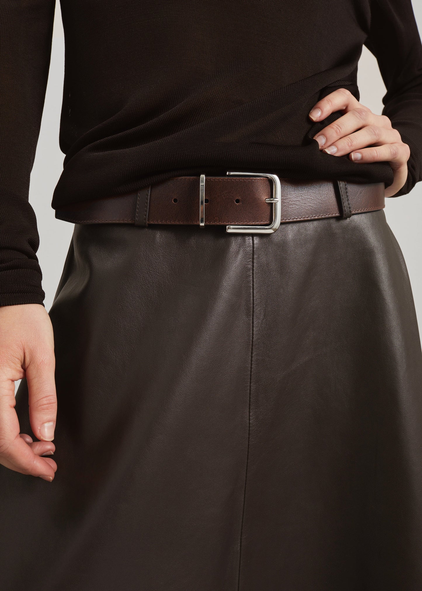 Savil Leather Midi Skirt - Dark Brown