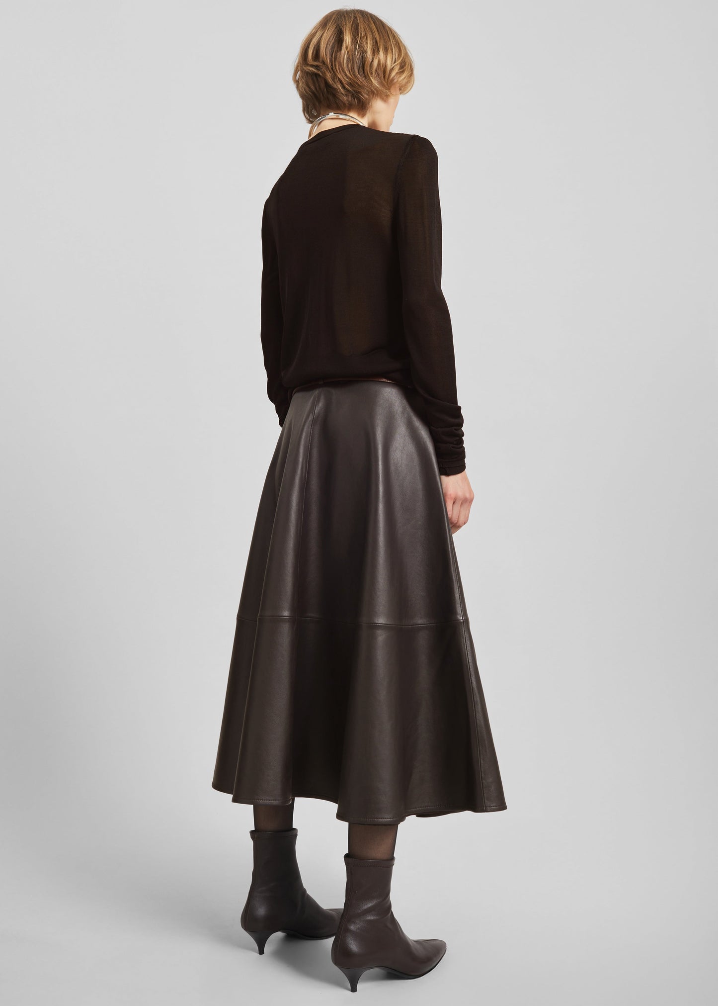 Savil Leather Midi Skirt - Dark Brown