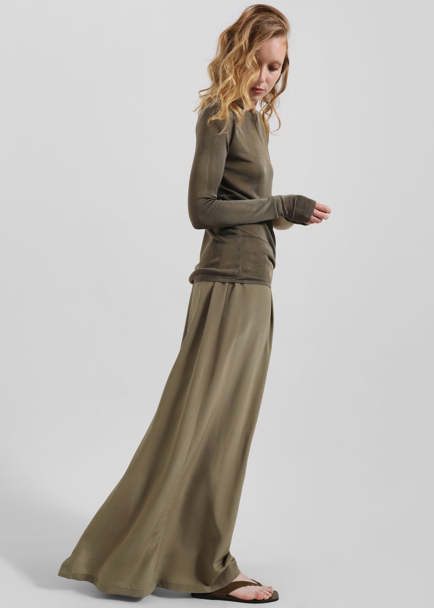 Sibena Silk Maxi Skirt - Khaki