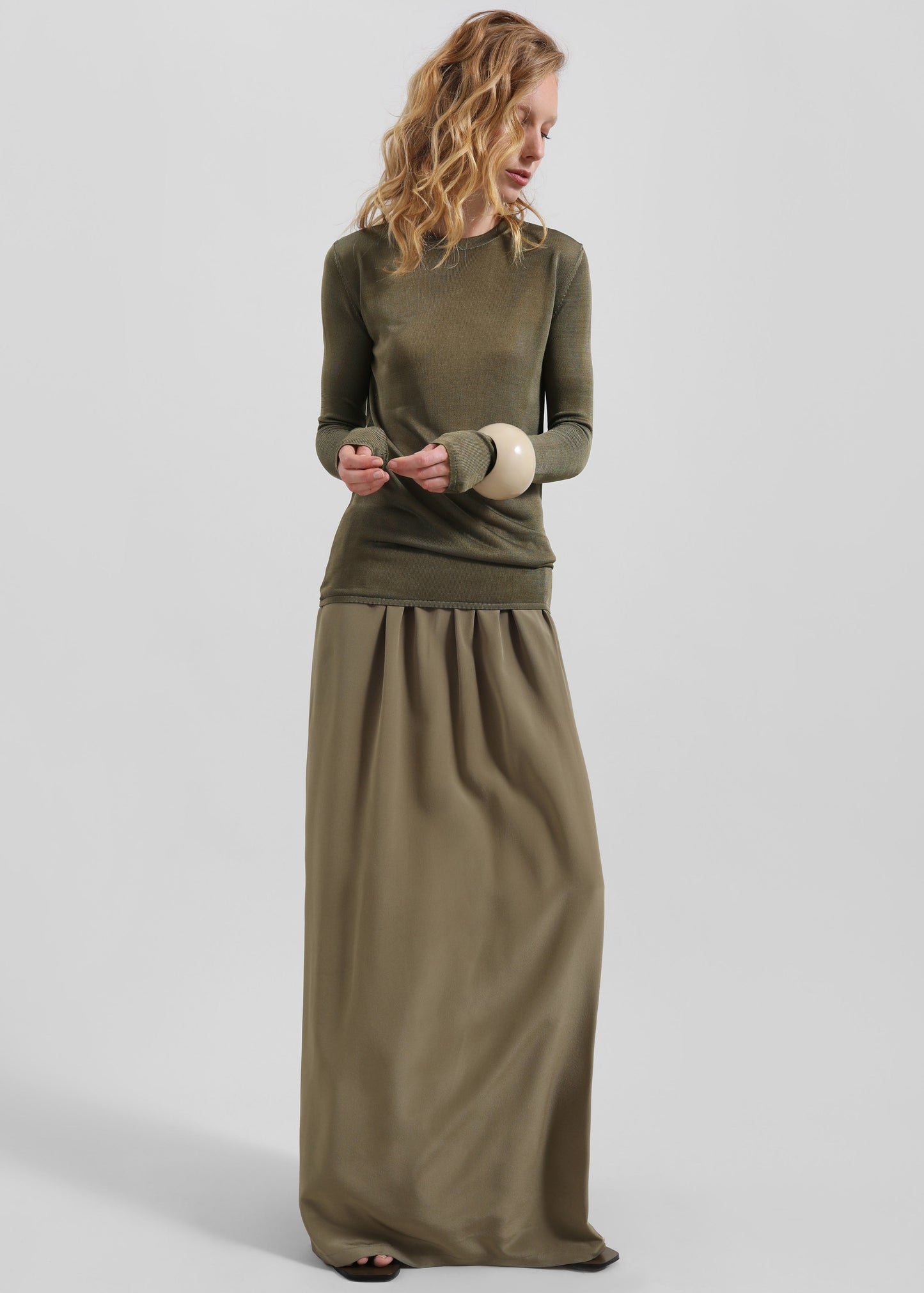 Sibena Silk Maxi Skirt - Khaki