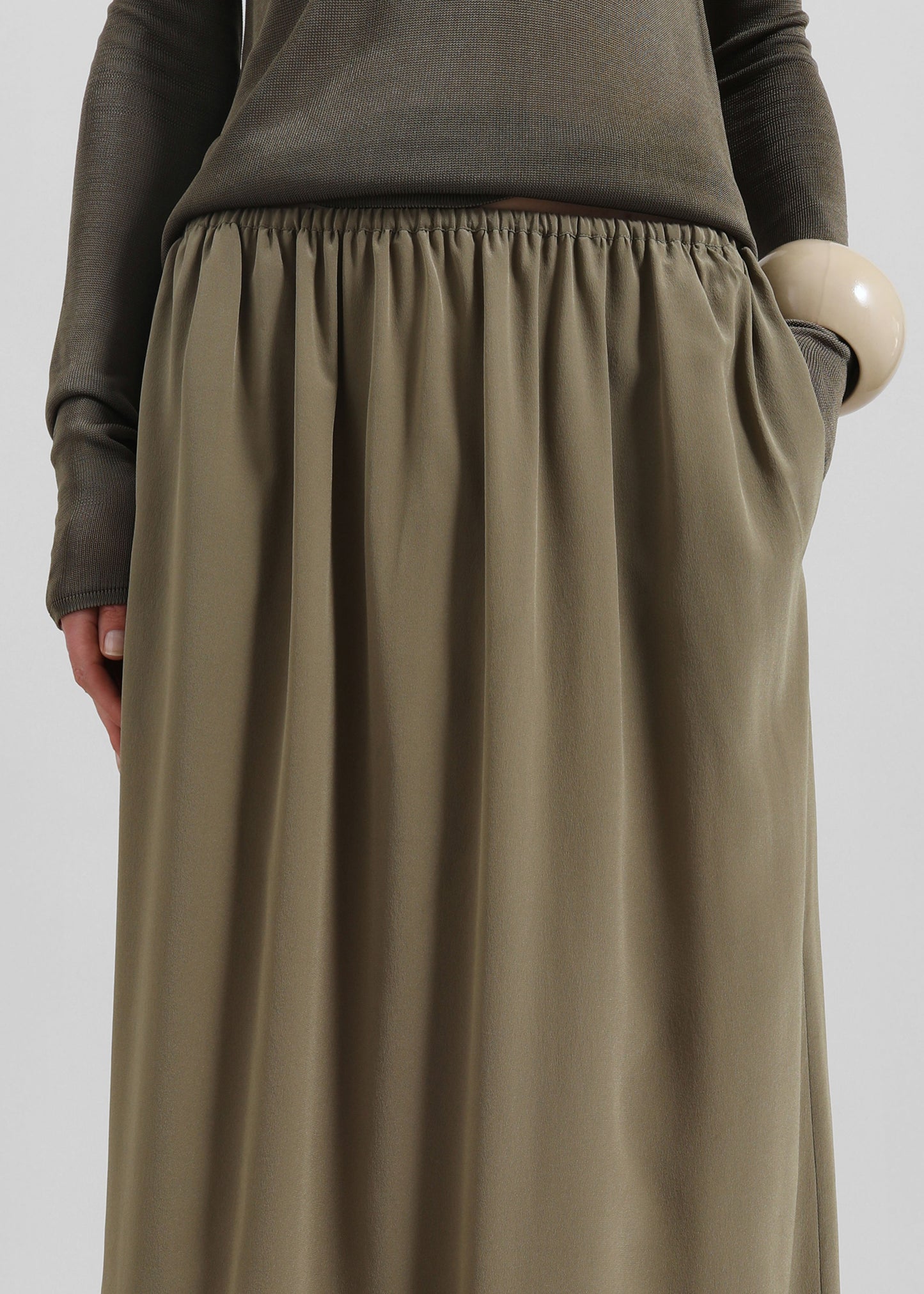 Sibena Silk Maxi Skirt - Khaki