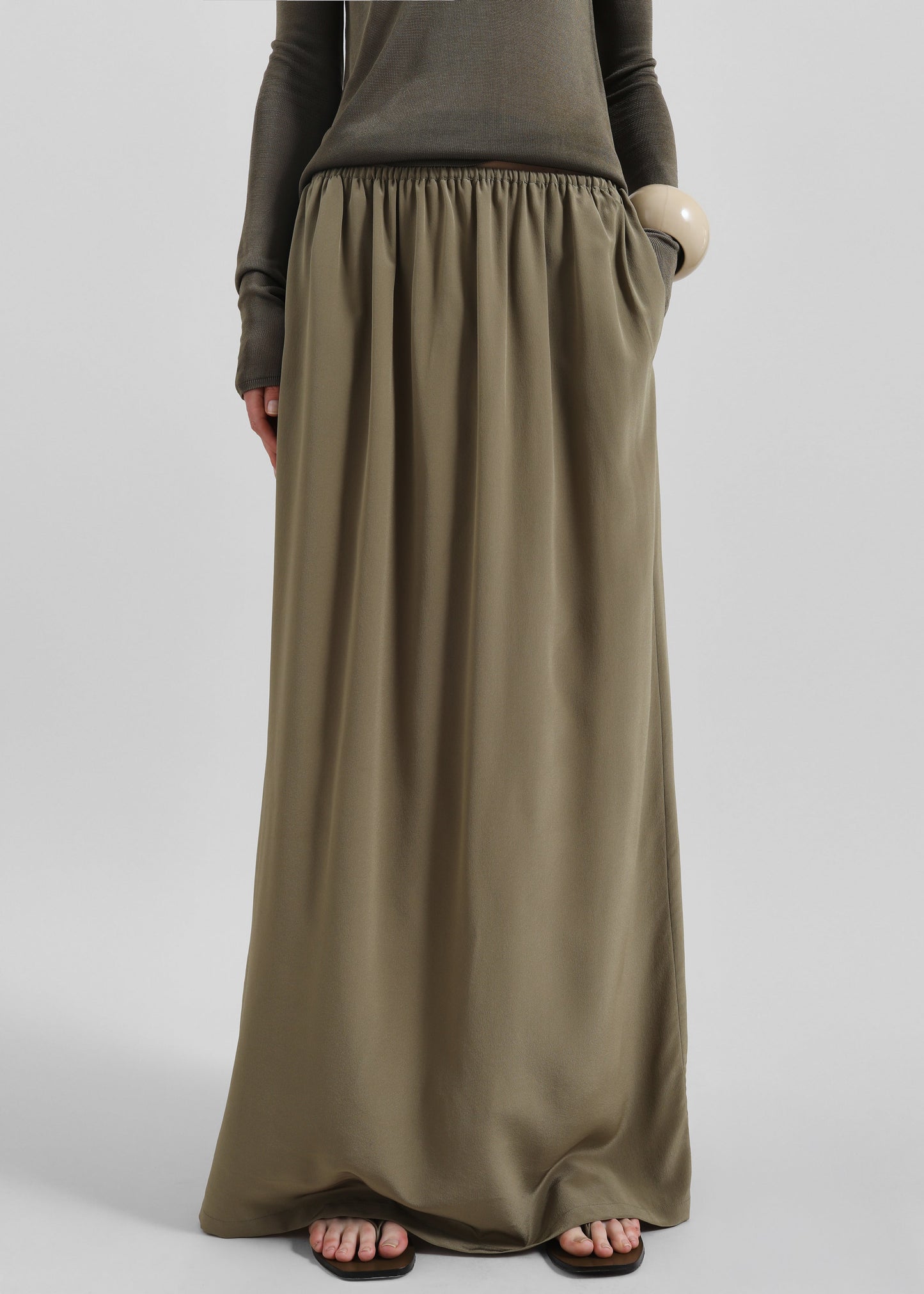 Sibena Silk Maxi Skirt - Khaki