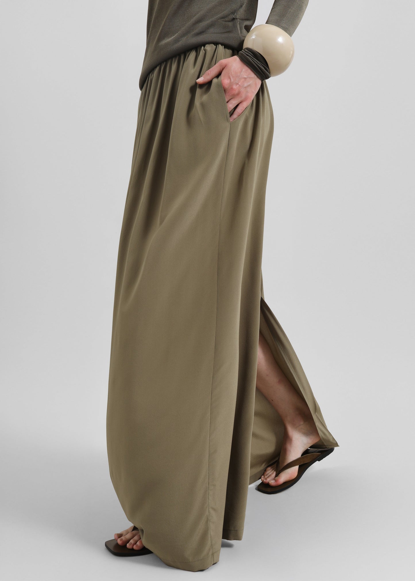 Sibena Silk Maxi Skirt - Khaki