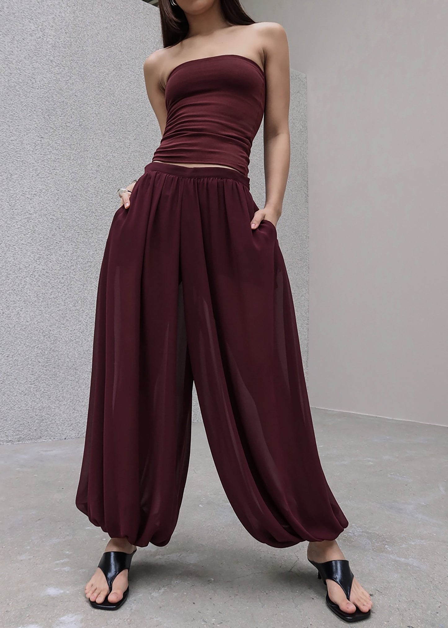 Solrae Fluid Balloon Pants - Burgundy