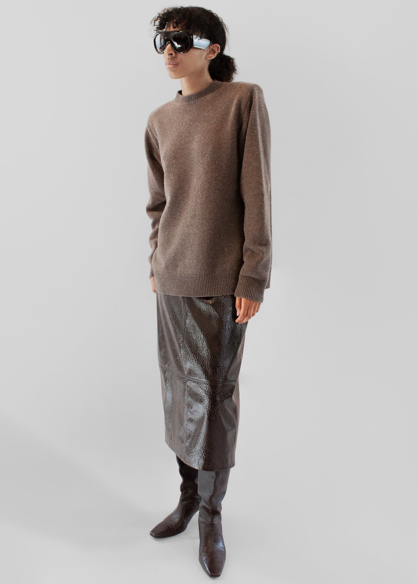 Taney Crackled Pencil Skirt - Brown