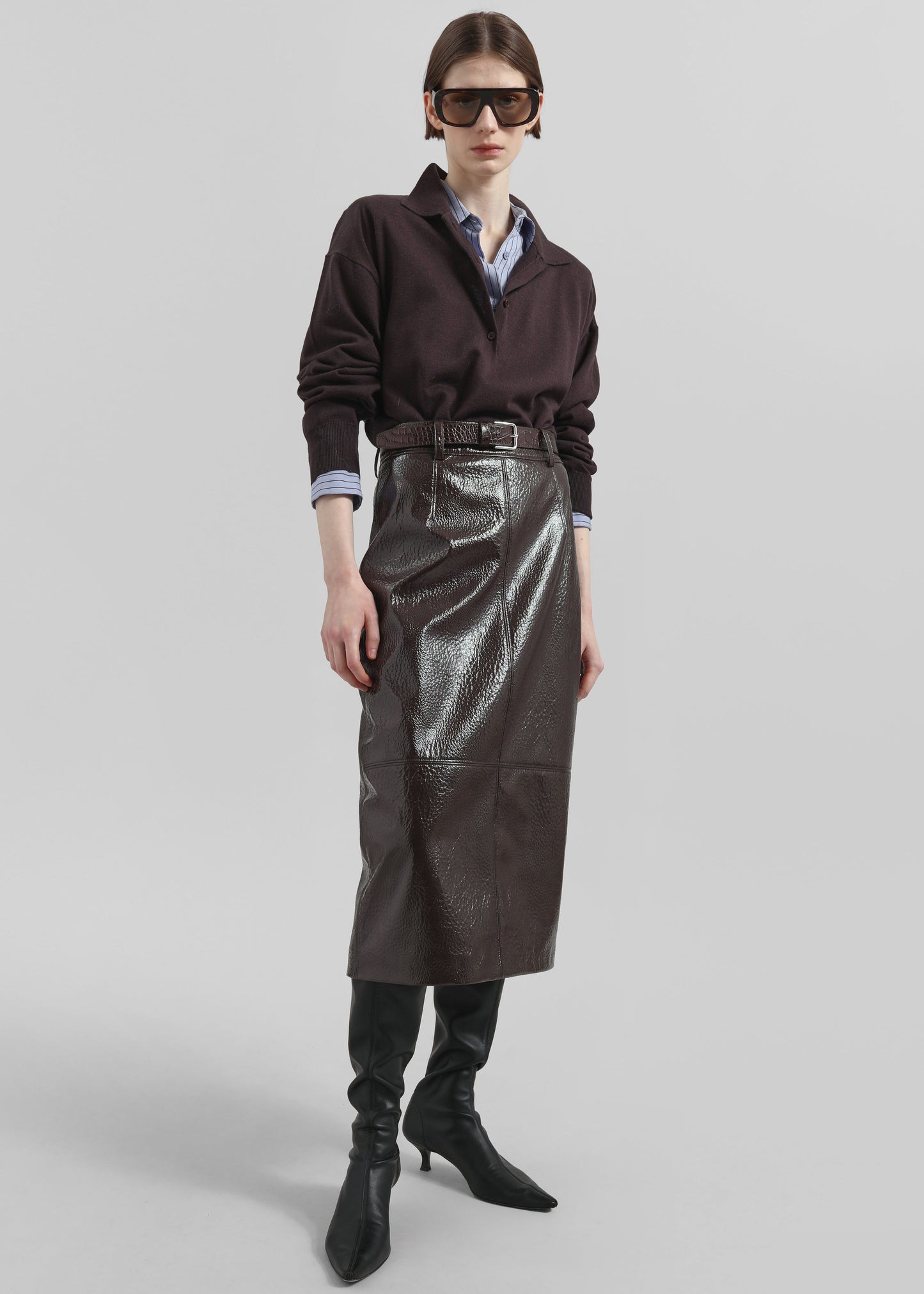 Taney Crackled Pencil Skirt - Brown