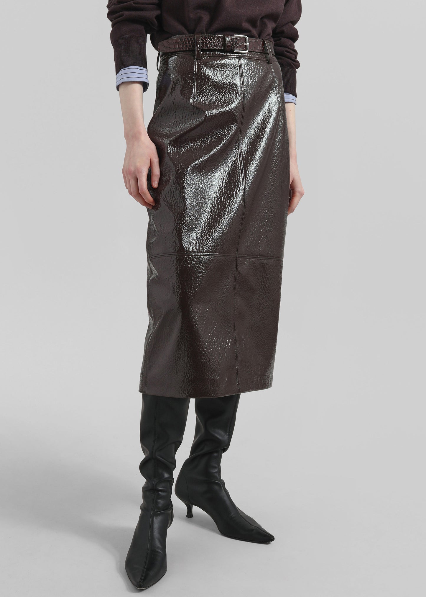 Taney Crackled Pencil Skirt - Brown