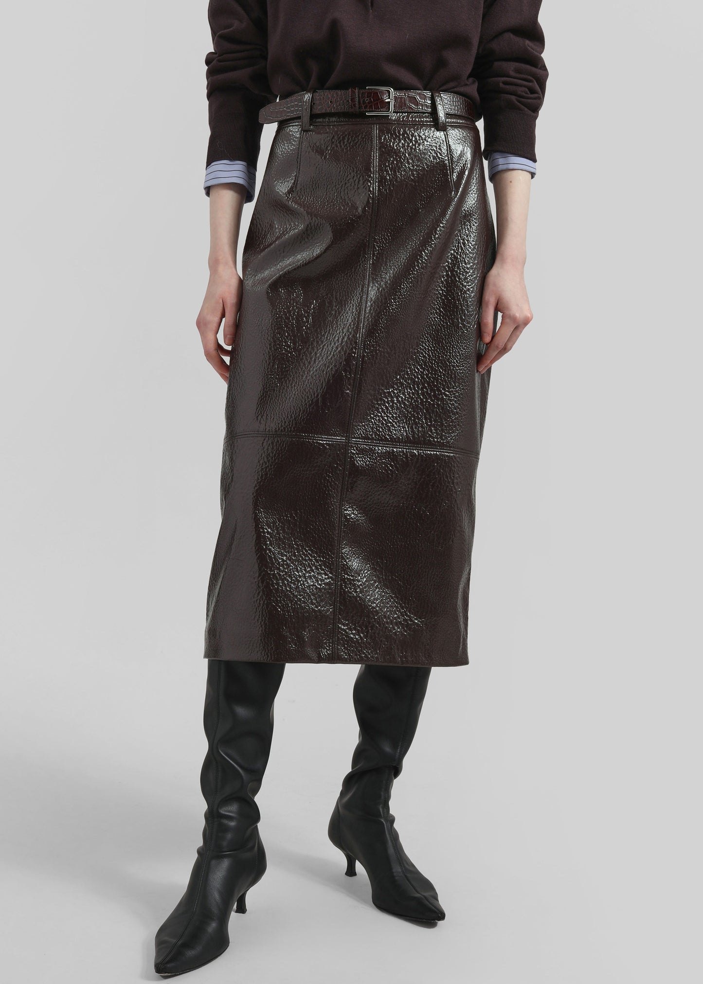 Taney Crackled Pencil Skirt - Brown
