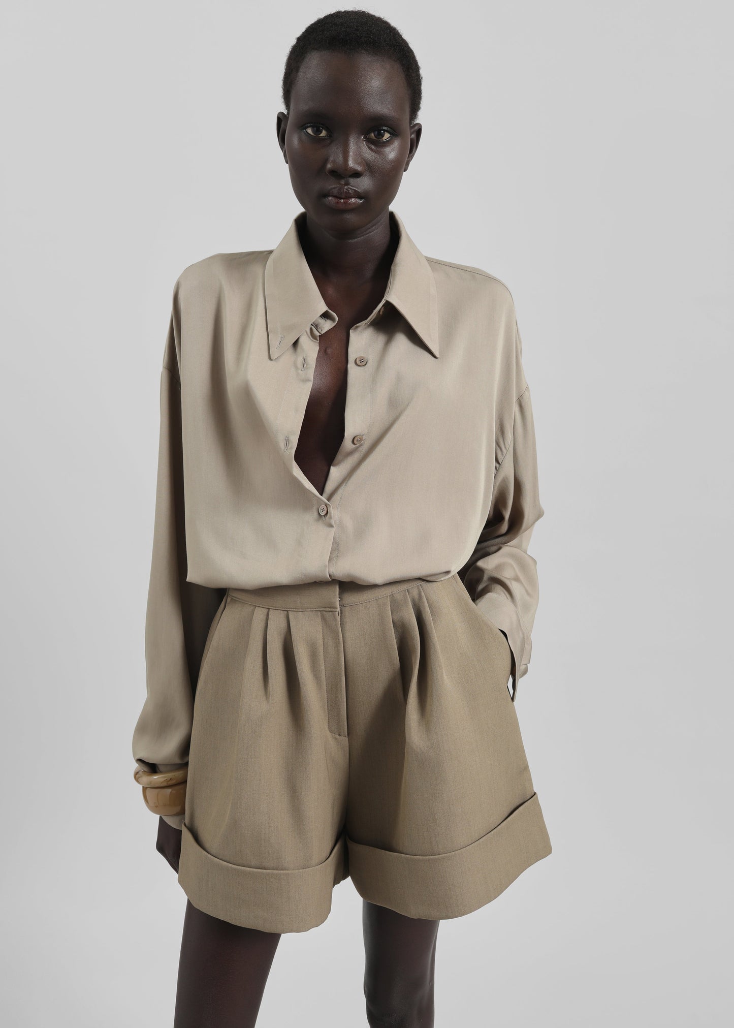 Tolmer Cuffed Shorts - Taupe Melange