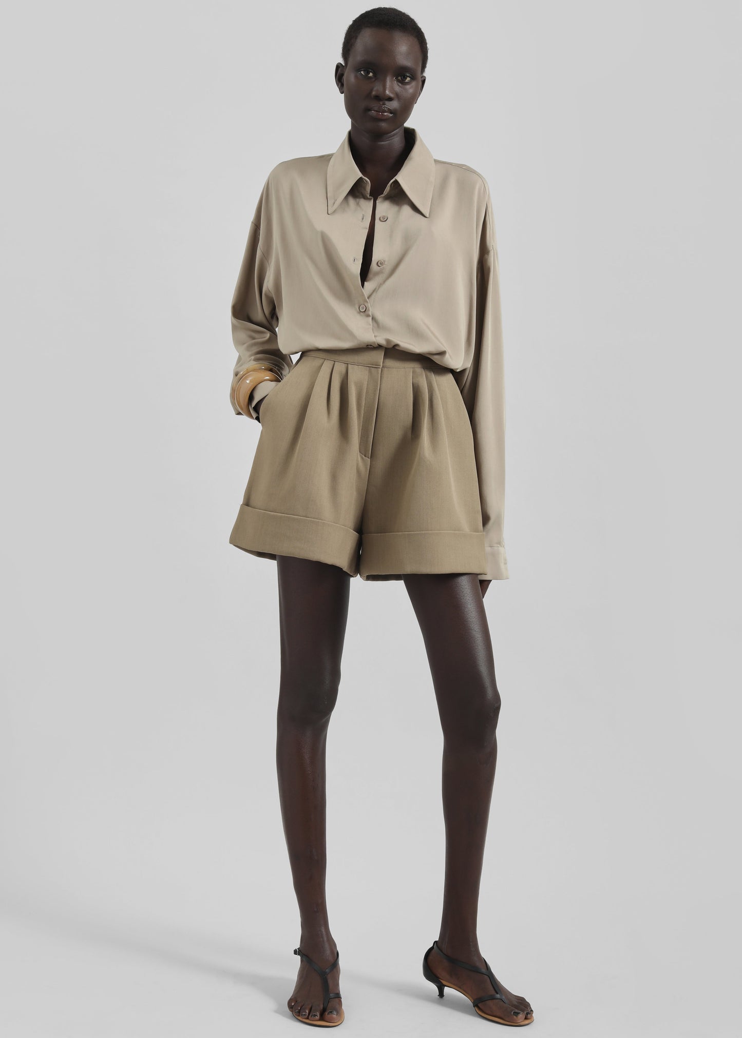 Tolmer Cuffed Shorts - Taupe Melange