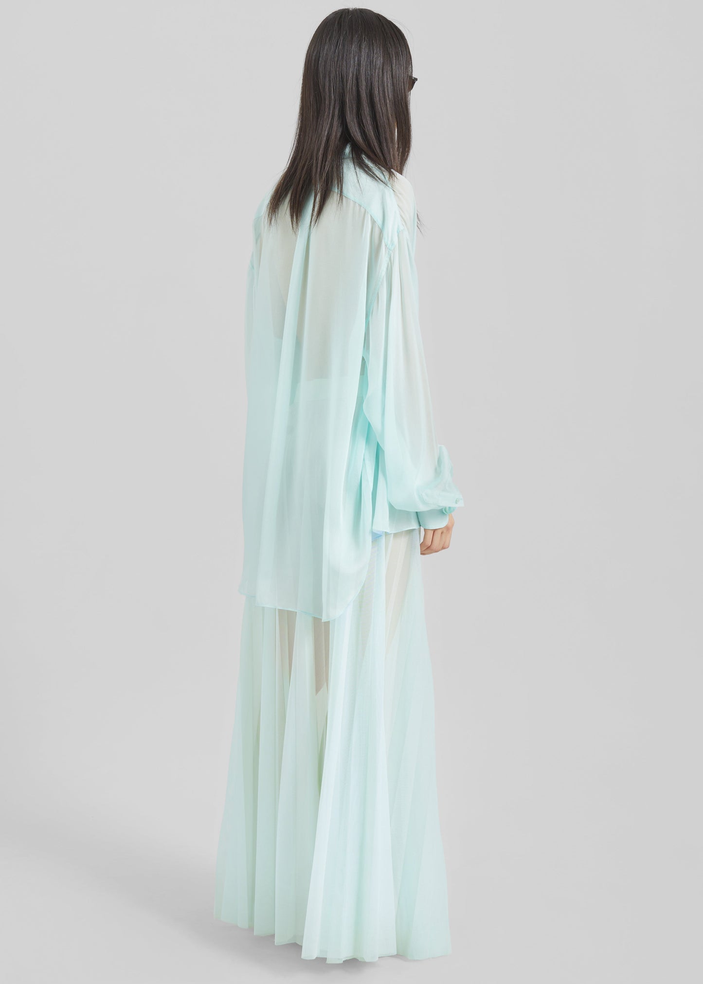Vallen Pleated Mesh Maxi Skirt - Mint
