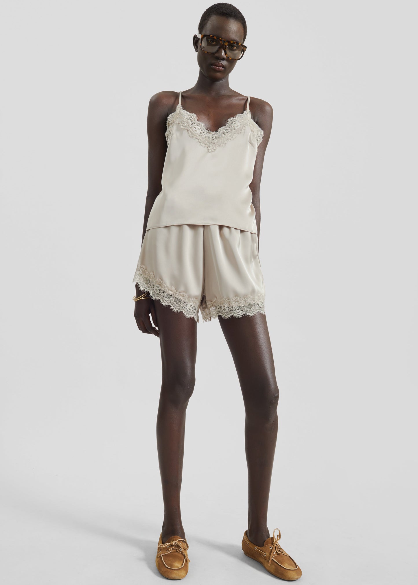 Varnell Satin Lace Shorts - Beige