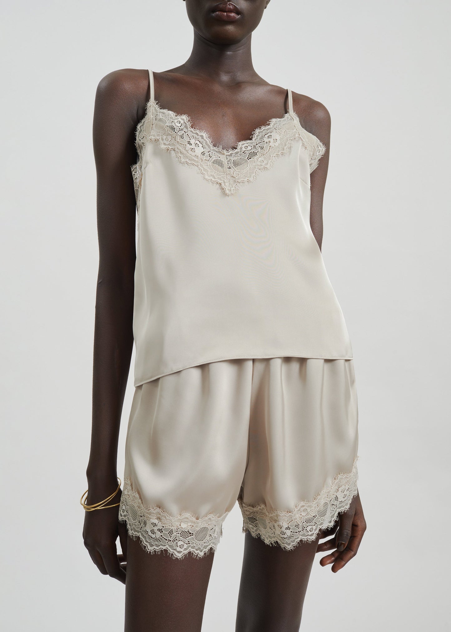 Varnell Satin Lace Shorts - Beige
