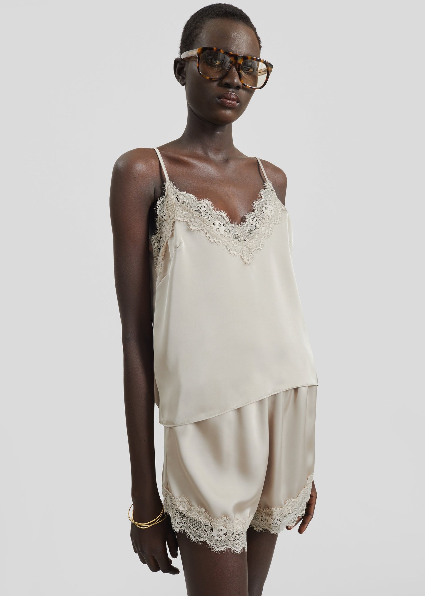 Varnell Satin Lace Shorts - Beige